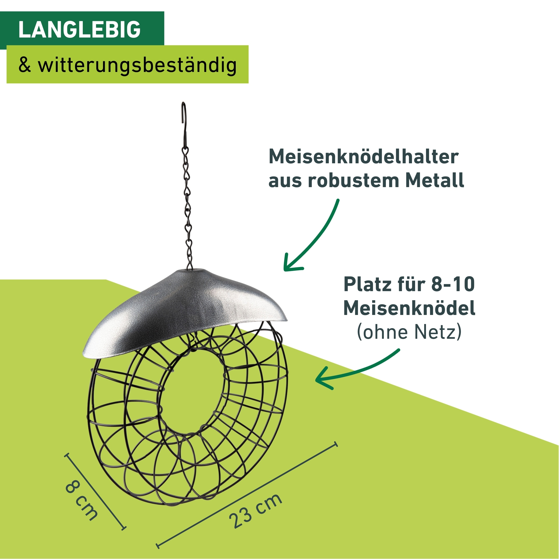 Windhager Vogelhaus »Meisenknödelhalter Friends, Futterspender aus robustem Metall« Vogelfutterhalter inkl. Aufhängung, Füllvolumen 8-10 Meisenknödel