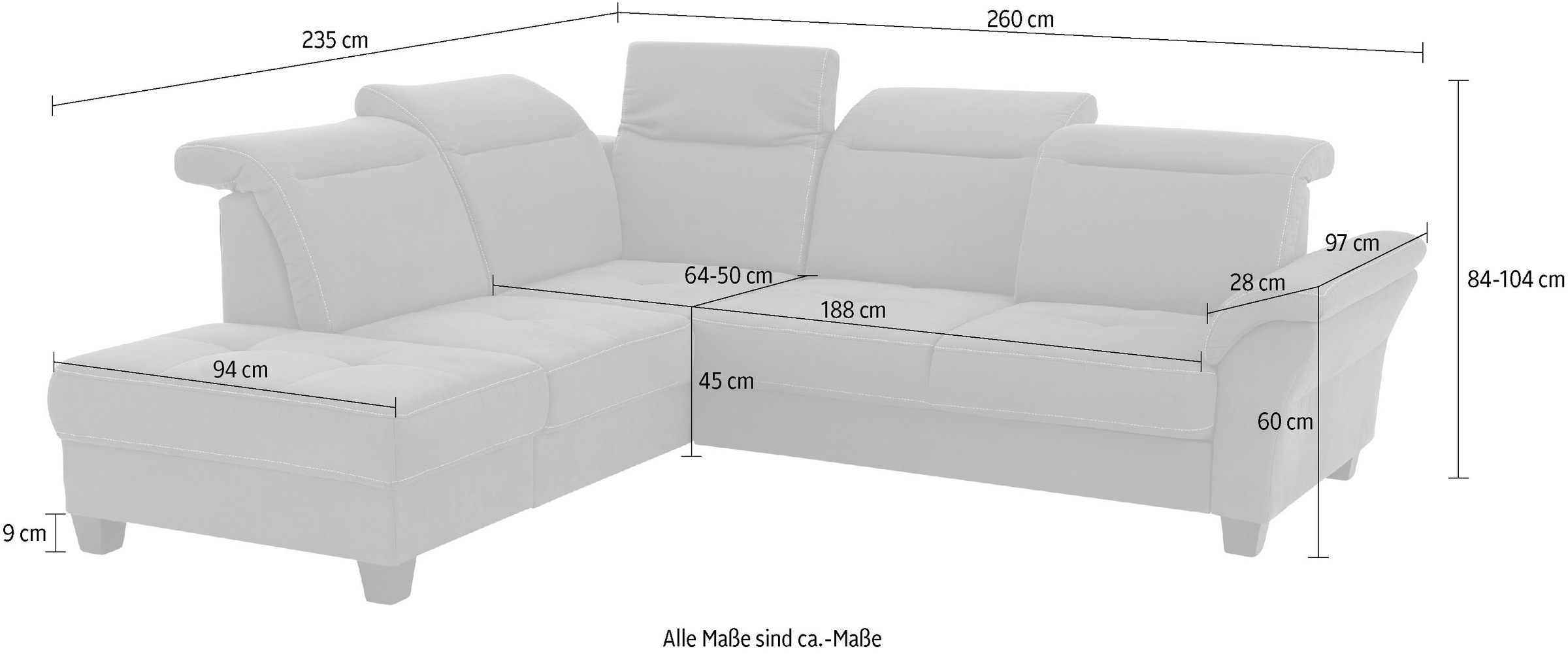 Home affaire Ecksofa »Solvei L-Form«, wahlweise auch mit Kopfteilverstellung und Bettfunktion, Federkern