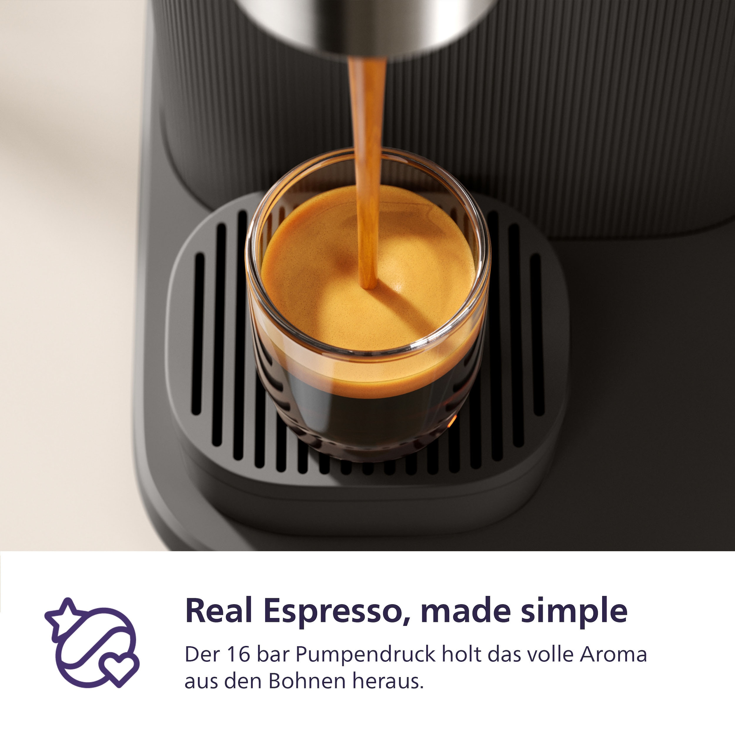 PHILIPS baristina Espressomaschine »BAR305/60 mit Mahlwerk für ganze Bohnen« 16 bar Pumpendruck, Schwarzgrau