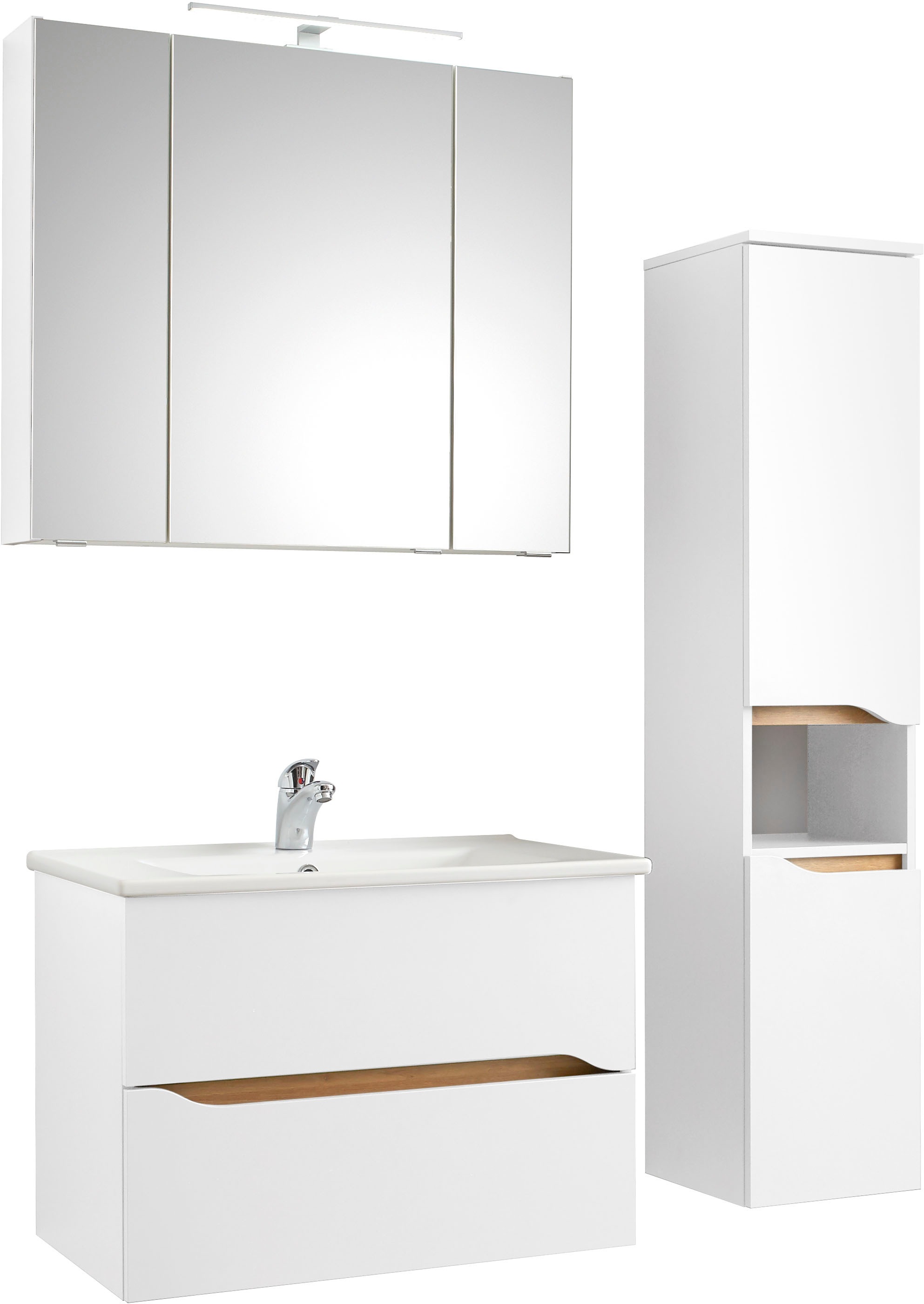 Saphir Badmöbel-Set »Quickset 3-teilig, Keramikwaschtisch mit LED-Spiegelsc günstig online kaufen