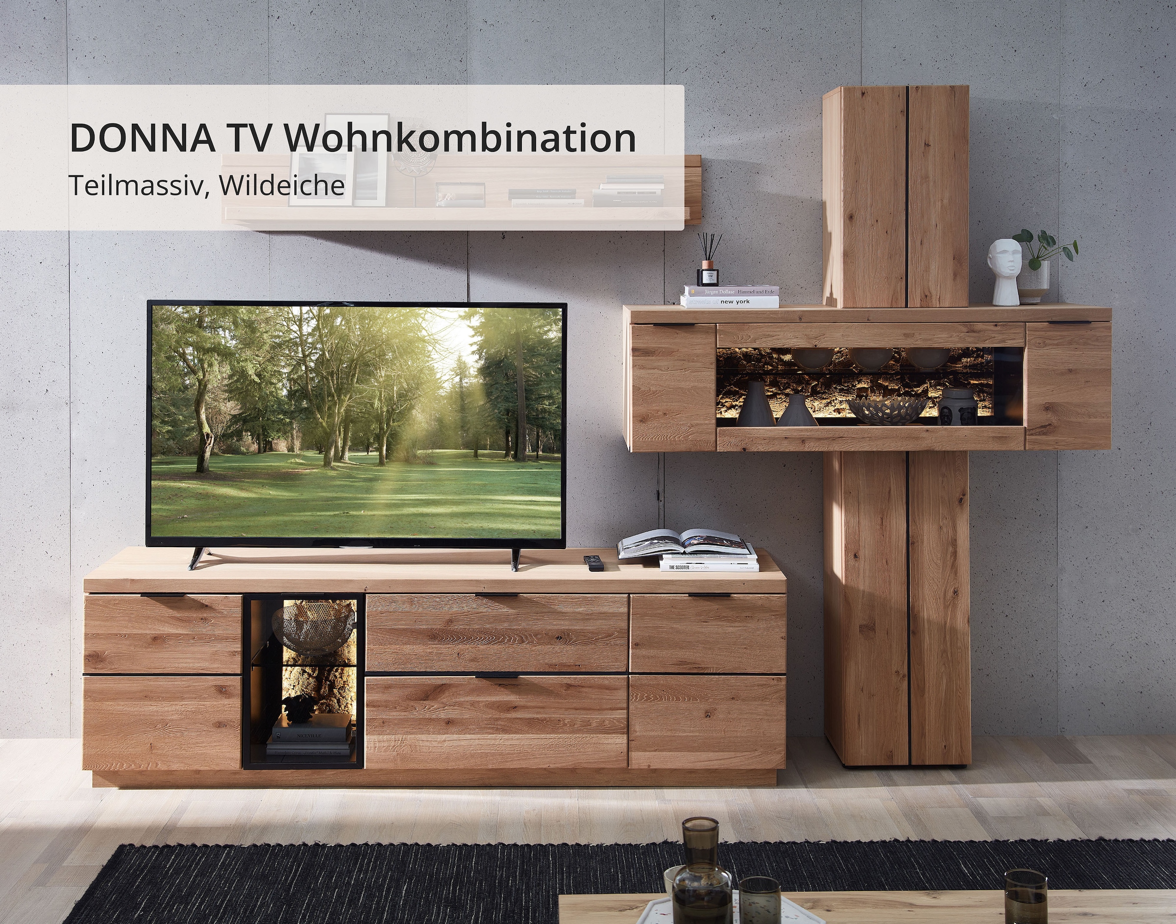 Wohnconcept Wohnwand »Donna Wohnwand, 303x203x50 (BxHxT) Echtkork Absetzung« 3 Stk. tlg.