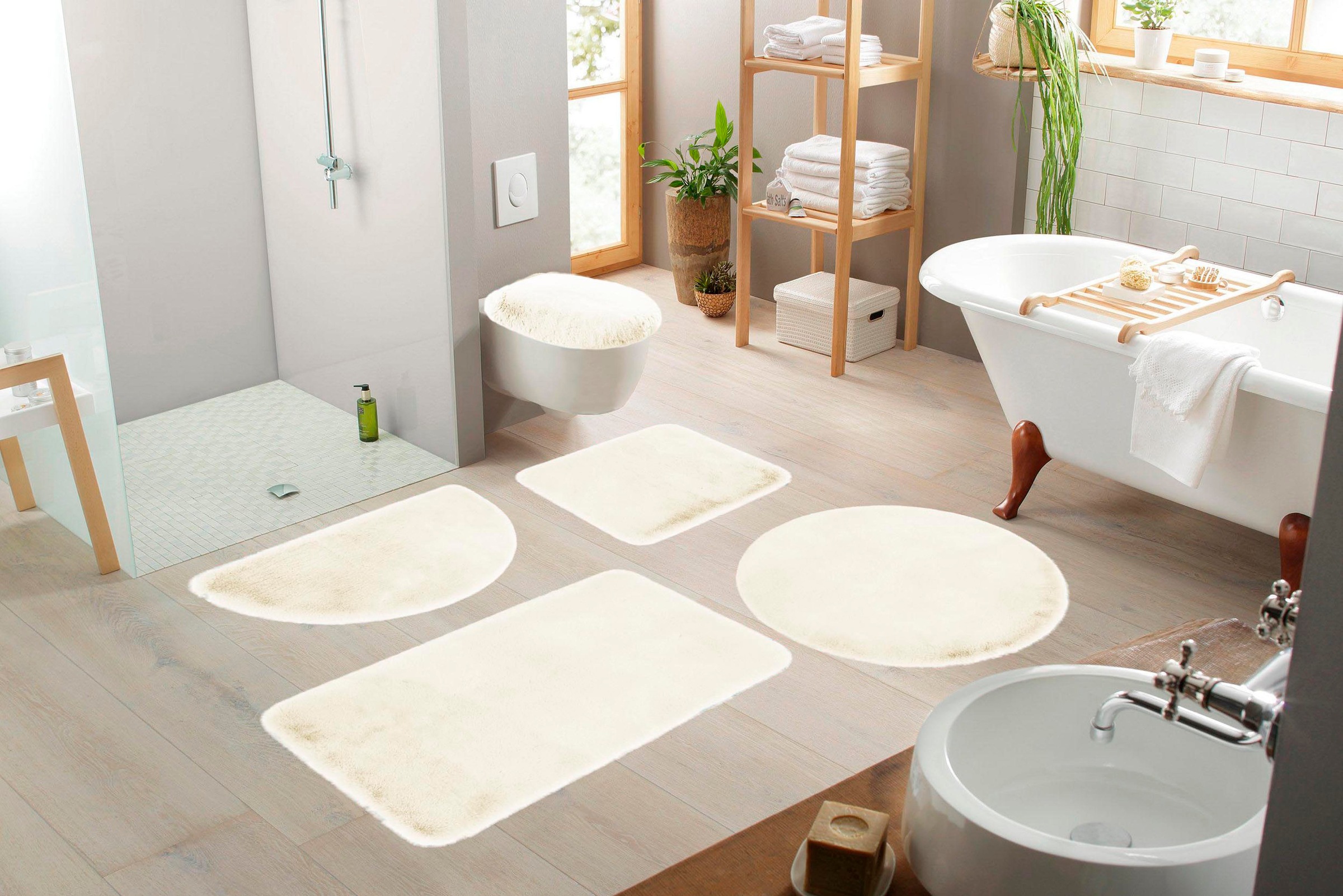 my home Badematte »Rabbit Badematten, Badvorleger, Badezimmer Teppich«, rutschhemmend beschichtet, strapazierfähig-fußbodenheizungsgeeignet-schnell trocknend, Kaninchenfell-Haptik, Badteppich, rechteckig, rund & als 3-tlg. Set