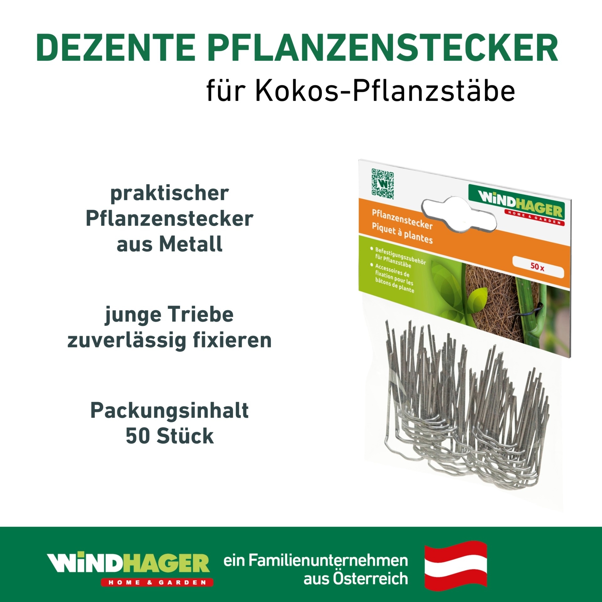Windhager Rankhilfe »Pflanzenstecker aus Metall, 50 Stk.« zur Befestigung von Pflanzentrieben an Kokos-Pflanzstäben