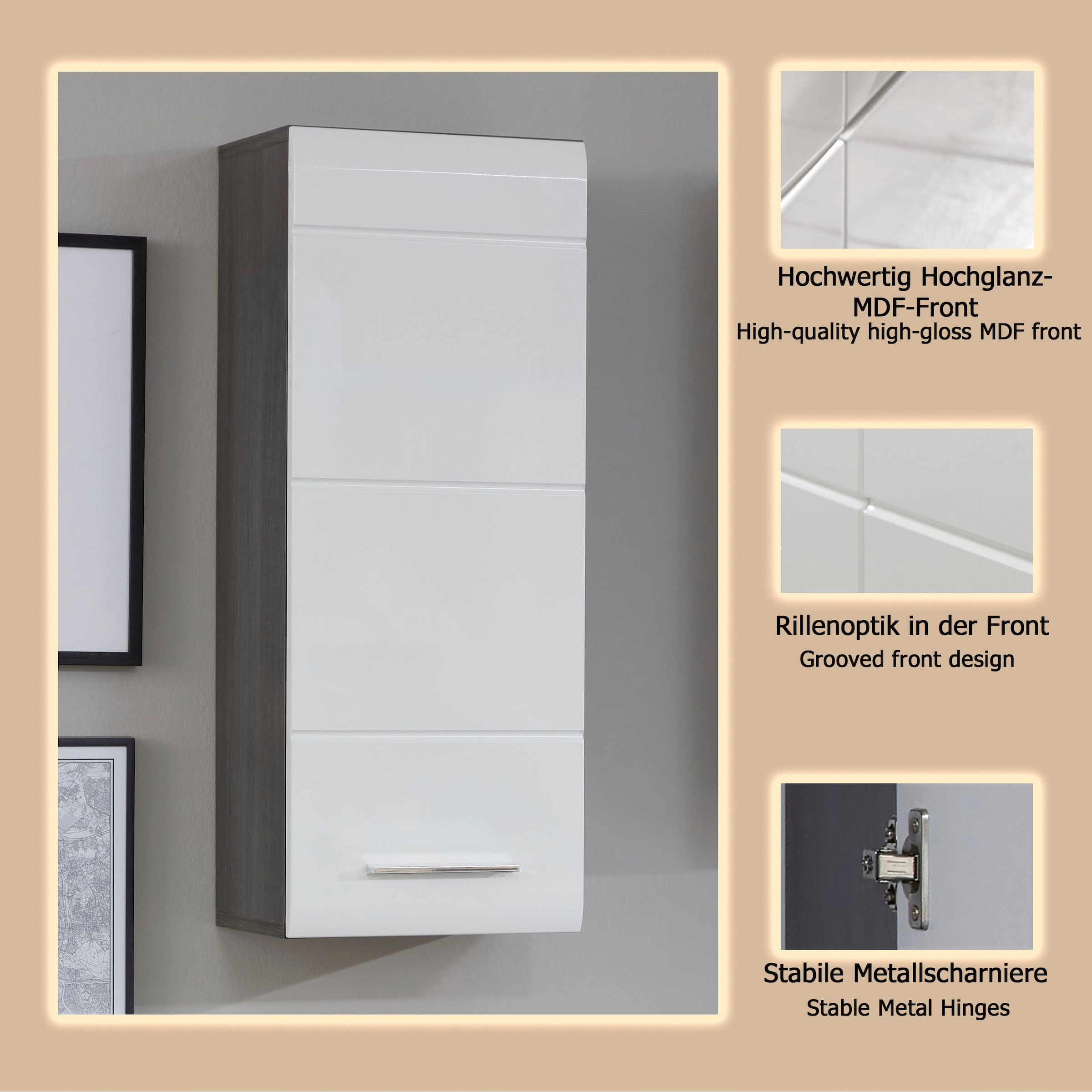 welltime Hängeschrank »Sovana« Badezimmerschrank mit 2 Fächern in Weiß - (B/T/H) 30/24/77 cm