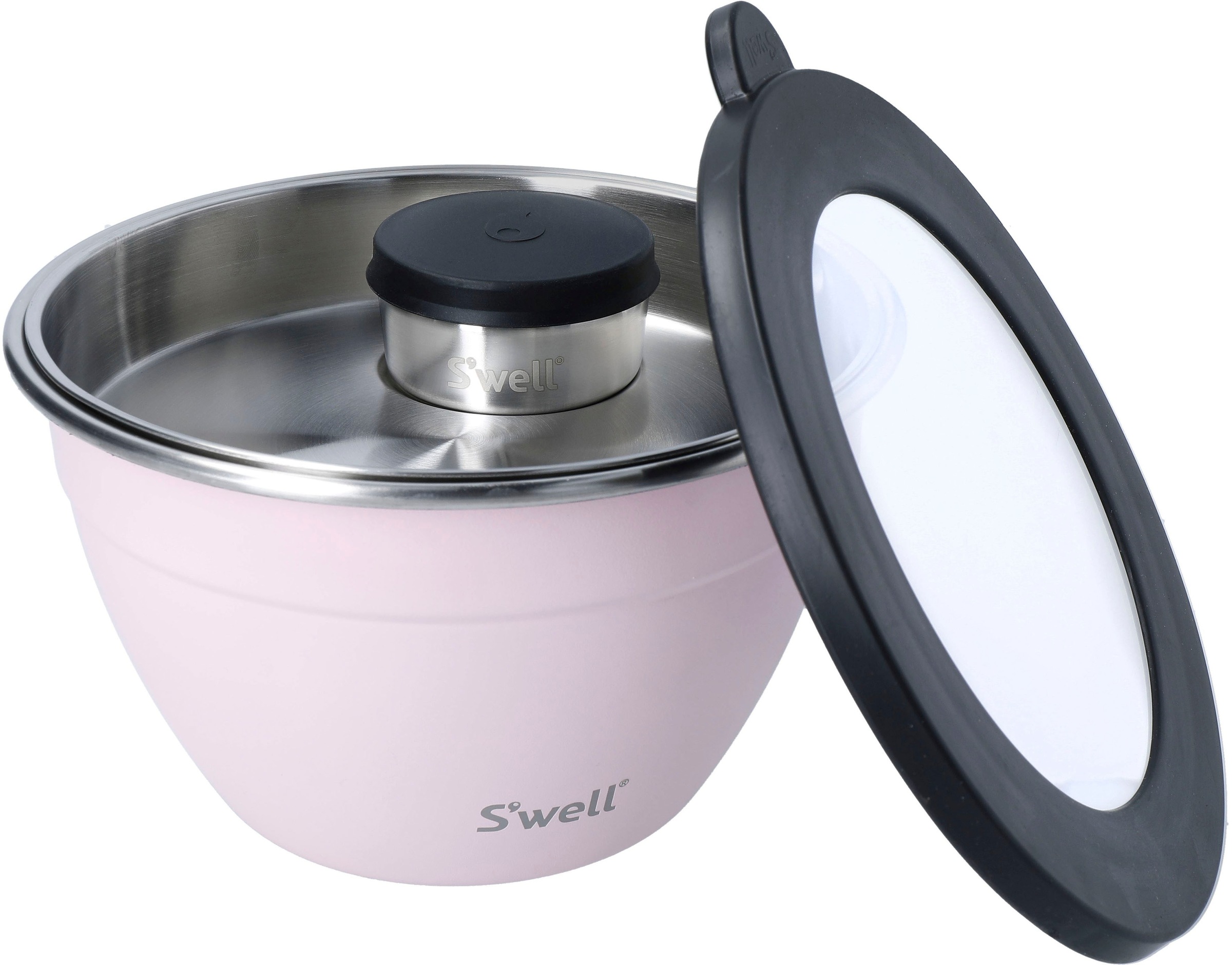 S'well Salatschüssel »S'well Calacatta Gold Salad Bowl Kit, 1.9L«, 3 tlg., aus Edelstahl, Therma-S'well®-Technologie mit vakuumisolierten Außenschale