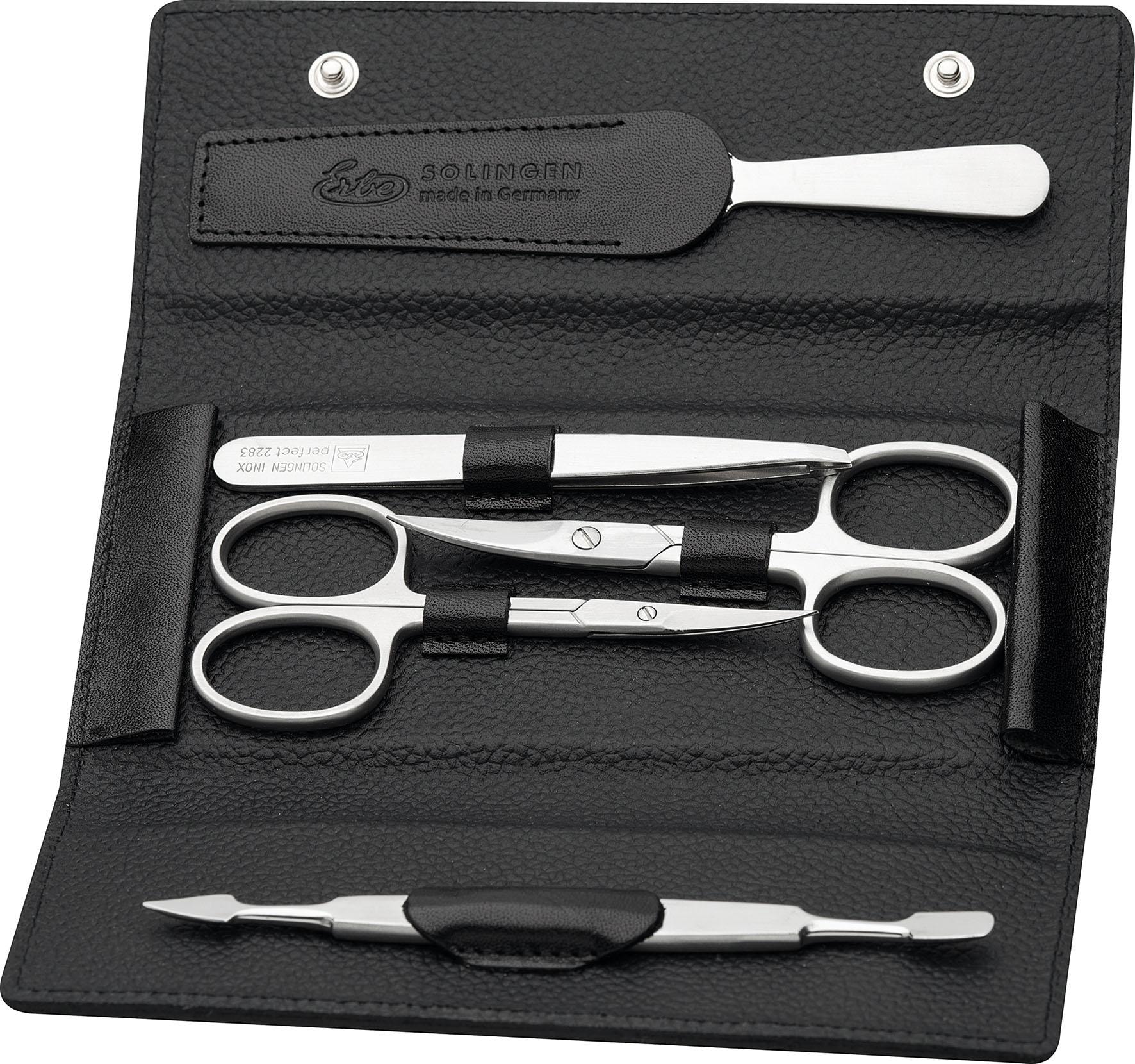 ERBE Maniküre-Etui bestückt mit Solinger Premium Stahlwaren schwarz Maniküre-Etui aus echtem Leder