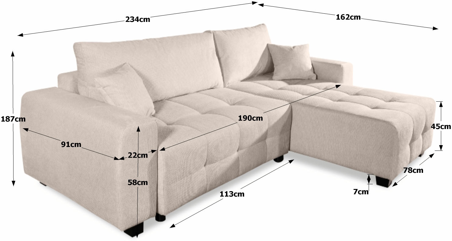 OTTO home Ecksofa »Bella Couch L-Form, B: 234 cm - OTTO. Verlässliche Qualität.« optional Schlaffunktion & Bettkasten, mit Zierkissen