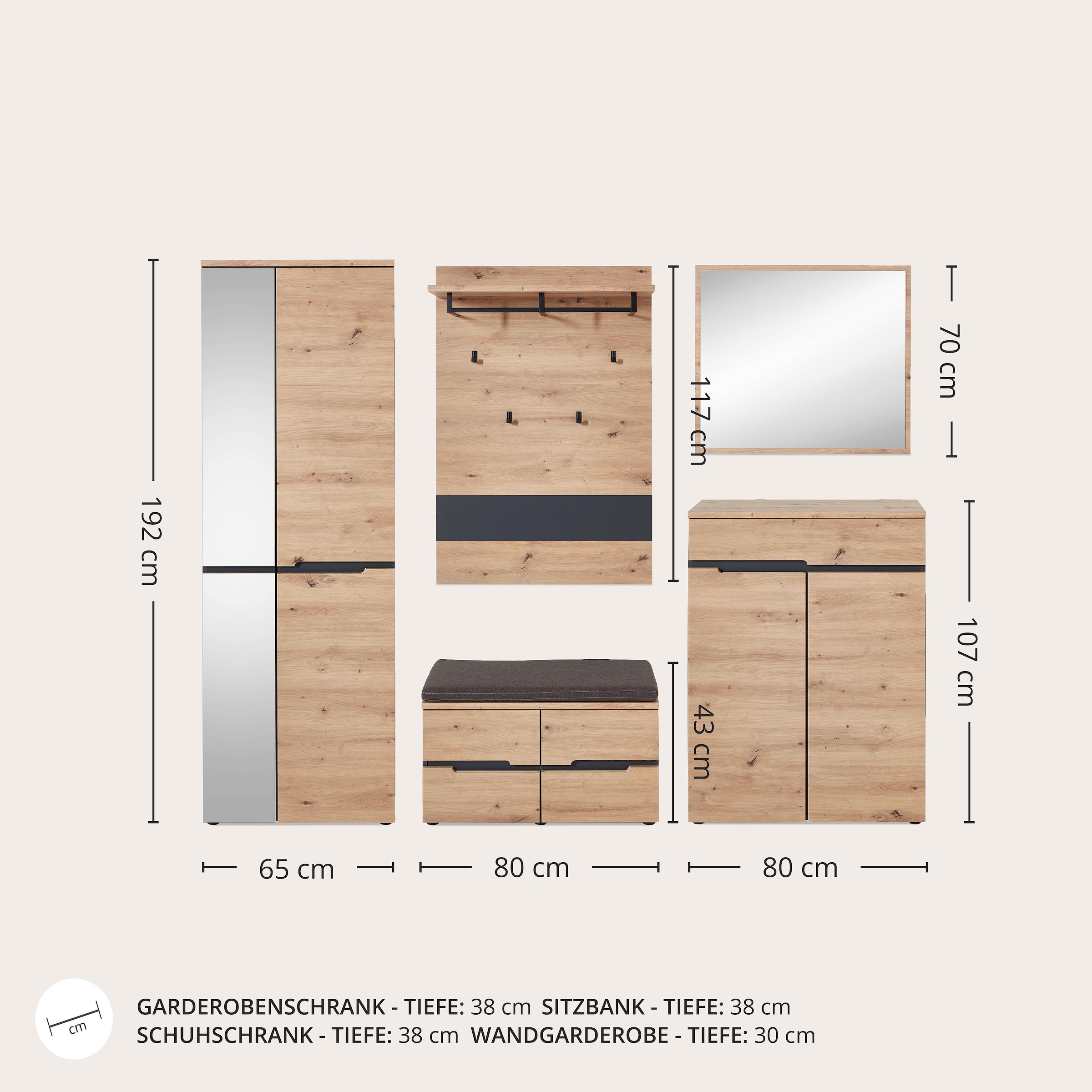 Innostyle Garderoben-Set »MEMPHIS«, (Komplett-Set, 5 St.)