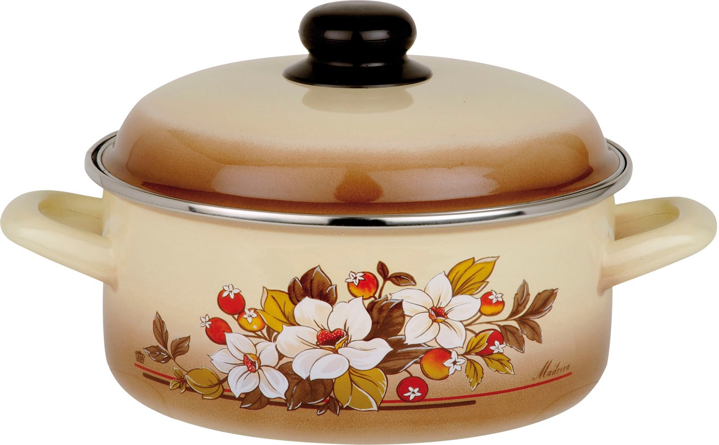 GSW Topf-Set »Madeira«, Stahl-Emaille, (7 tlg., je 1 Kochtopf 16/20/24 cm, 1x Stielkasserolle 16 cm), ideal für Allergiker, Induktion
