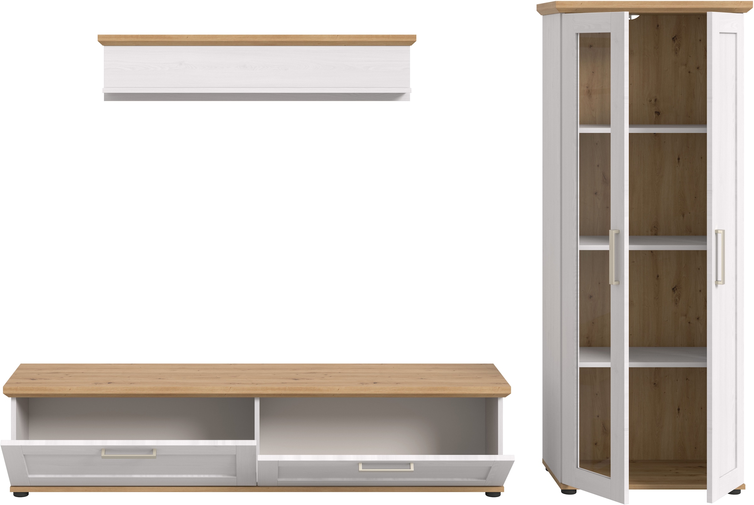 Home affaire Wohnwand »Cosenza«, (Set, 3 St.), Cosenza, Breite: 336 cm, Vitrine, Lowboard, Wandboard
