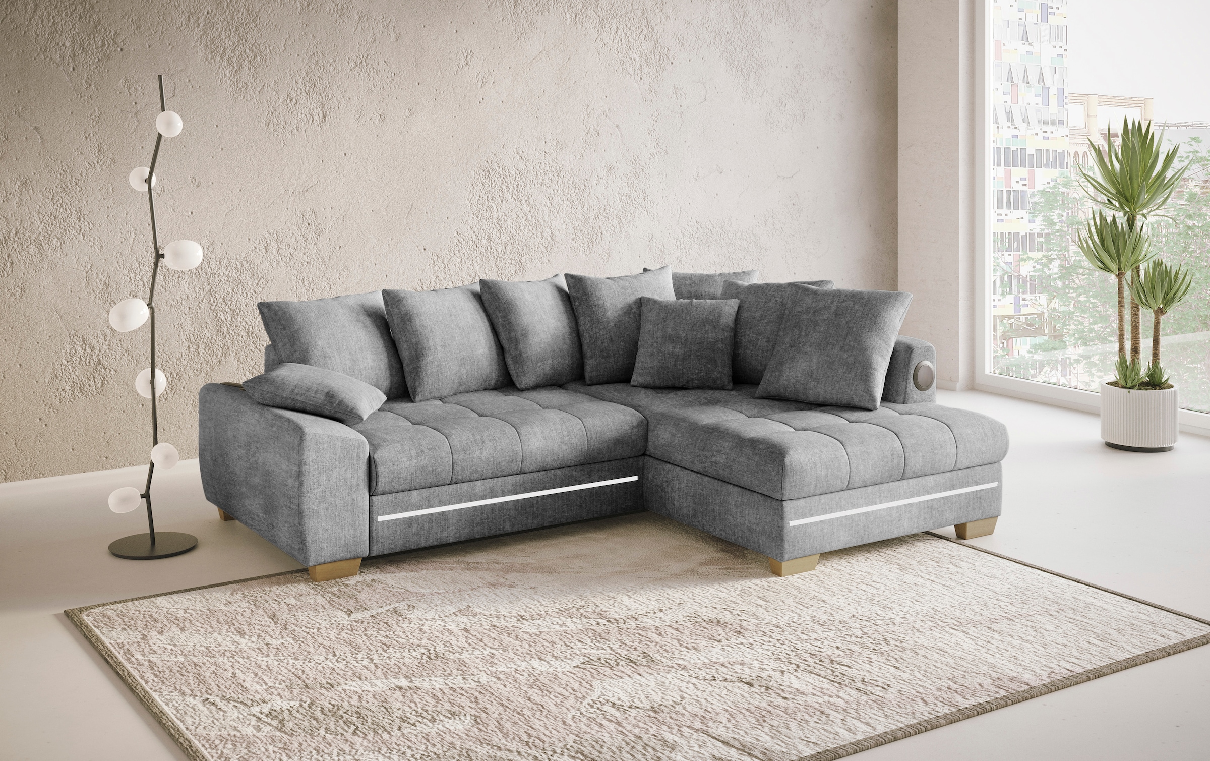 Mr. Couch Ecksofa »Nikita II, L-Form«, RGB-LED, Bluetooth-Soundsystem, wahlweise mit Bett, Bettkasten