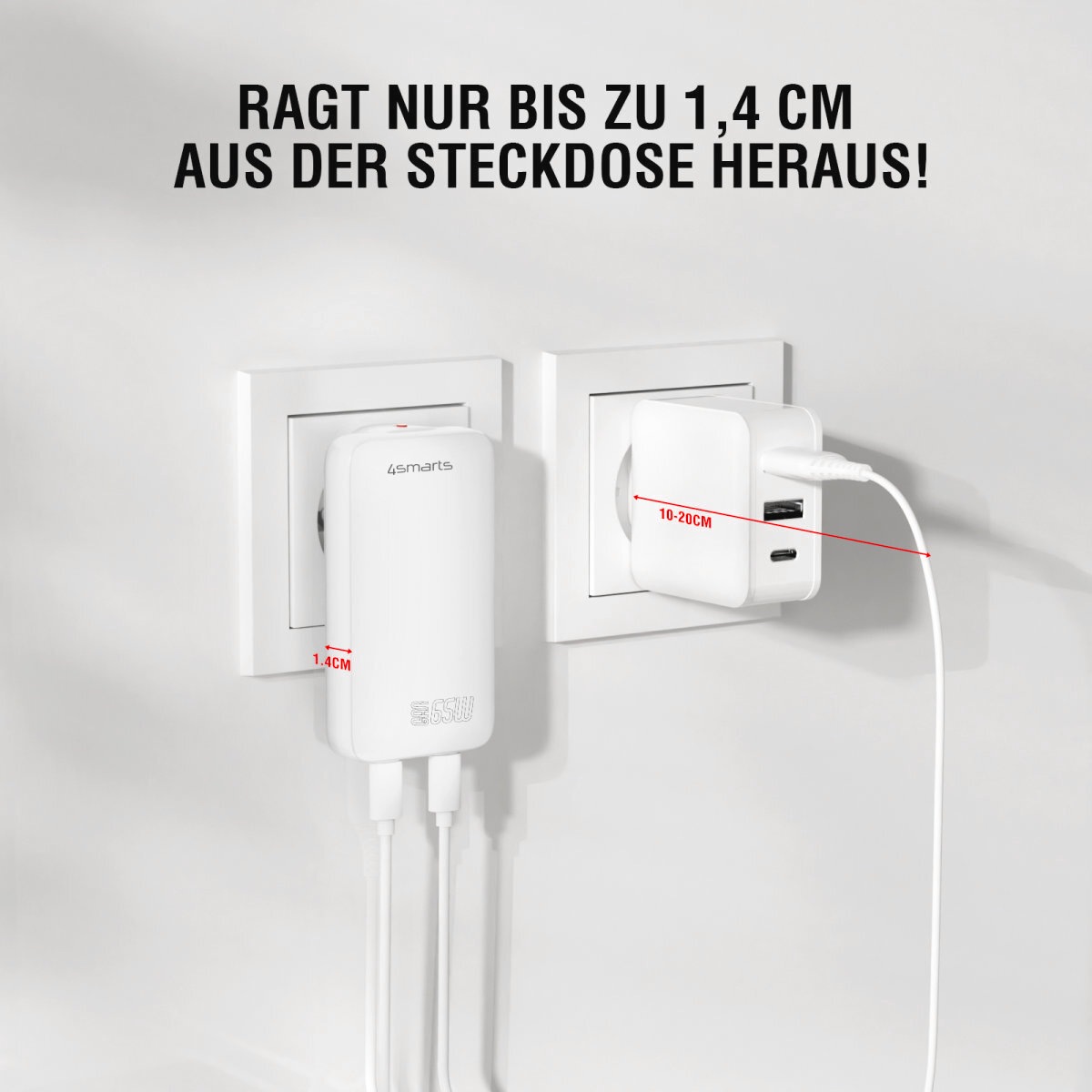 4smarts USB-Ladegerät »FlatPlug Slim Dual 65W GaN 2x USB-C« extrem flaches Design