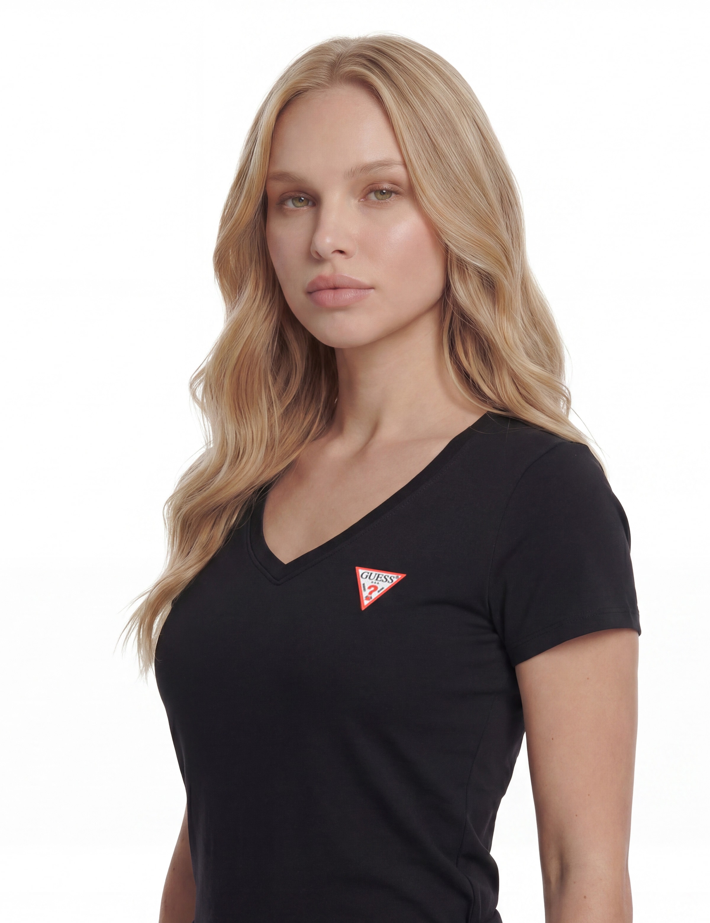 Guess T-Shirt »SS VN MINI TRIANGLE TEE« mit V-Ausschnitt, Slim Fit