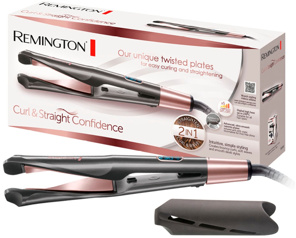 Remington Glätteisen »S6606 Curl & Straight Confidence Haarglätter«, Keramik-Turmalin-Beschichtung, Professionelles 2-in-1 Styling: Glätteisen, Locken&Wellen; LCD display