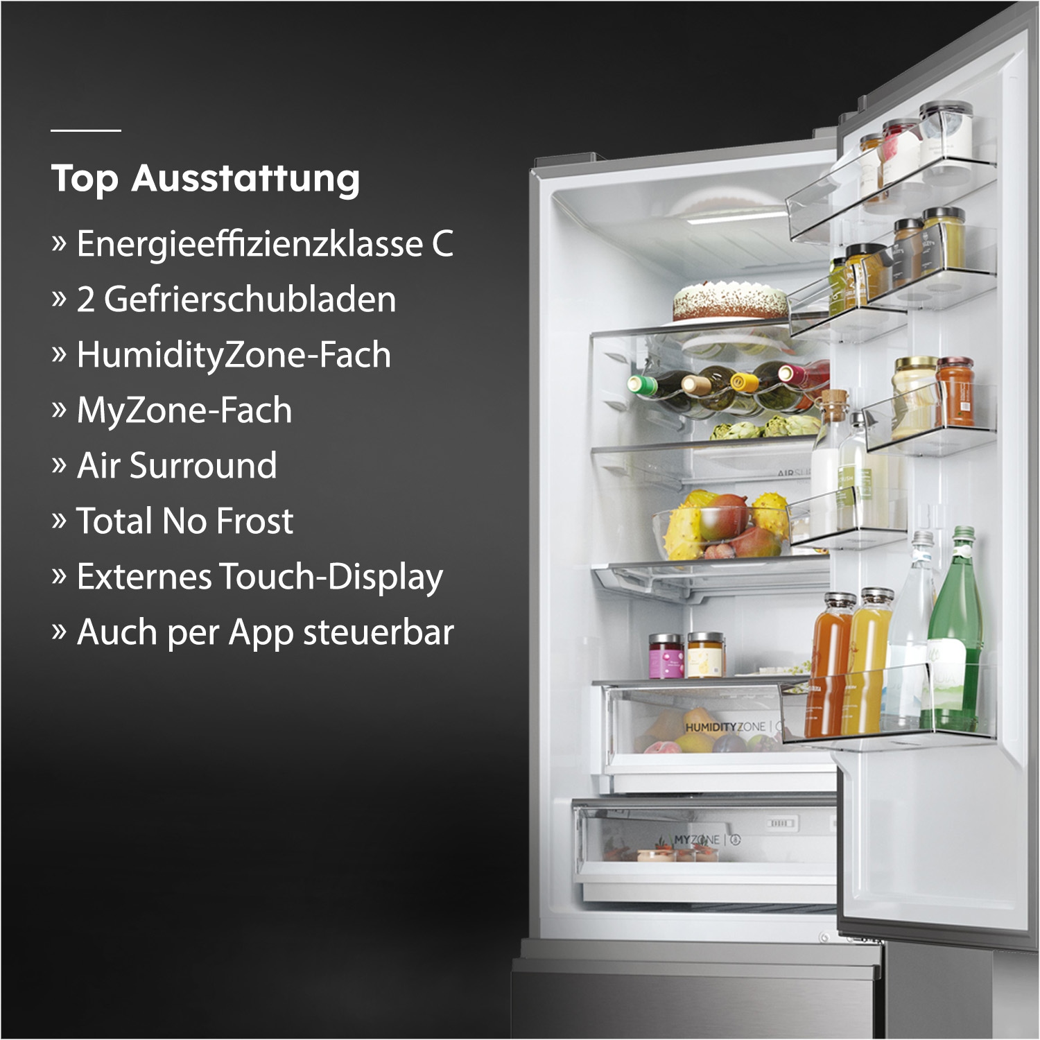 Haier Kühl-/Gefrierkombination 3D 60 SERIES 5 »HTW5620CNMP« 205 cm hoch 59,5 cm breit Humidity Zone: Obst, Gemüse und Salat 2x länger frisch halten