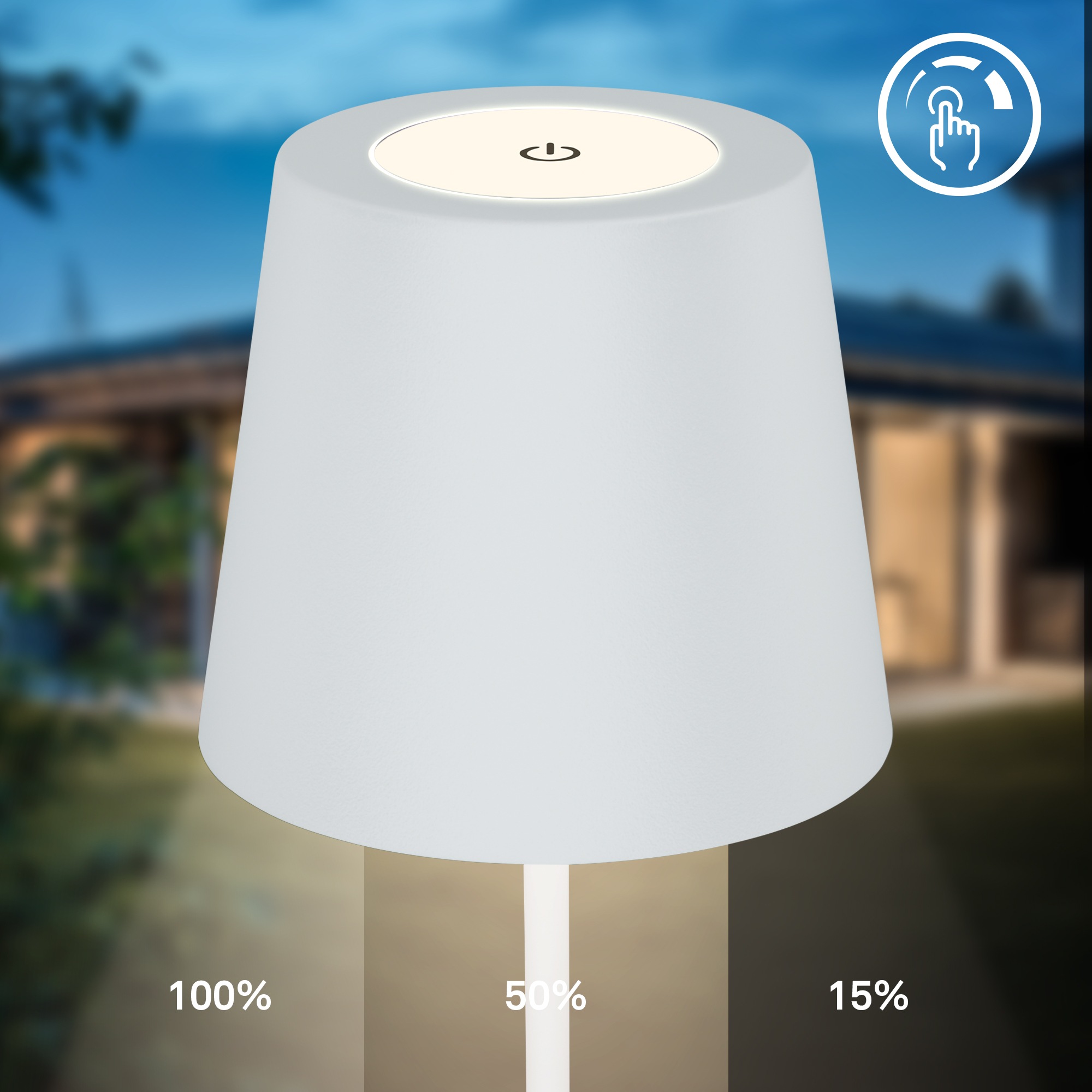 B.K.Licht Außen-Tischleuchte »BK_TL1594 Akku LED Tischlampe, 3-Stufen Touchdimmer, mit USB«, 1 flammig, Leuchtmittel LED-Modul | LED fest integriert, 2.700 K, 200 Lm, 2,5W, IP44, 12h Leuchtdauer, 36 x 10,5 cm, Weiß