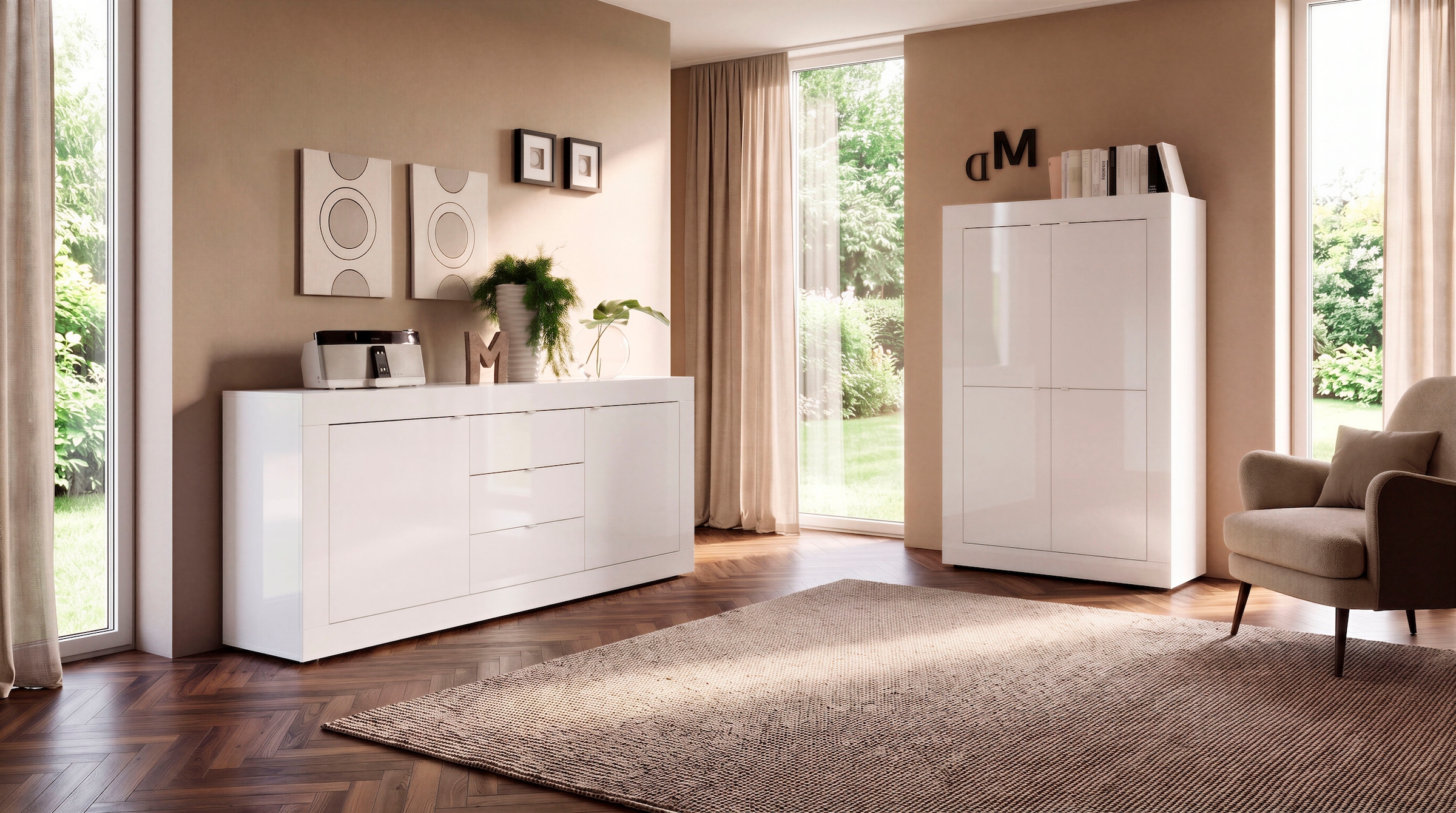 Home affaire Sideboard »Basic Breite 210 cm, Kommode 2 Türen, 3 Schubkästen, Anrichte,« Metallgriff, moderne Rahmenoptik, viel Stauraum, Farbauswahl