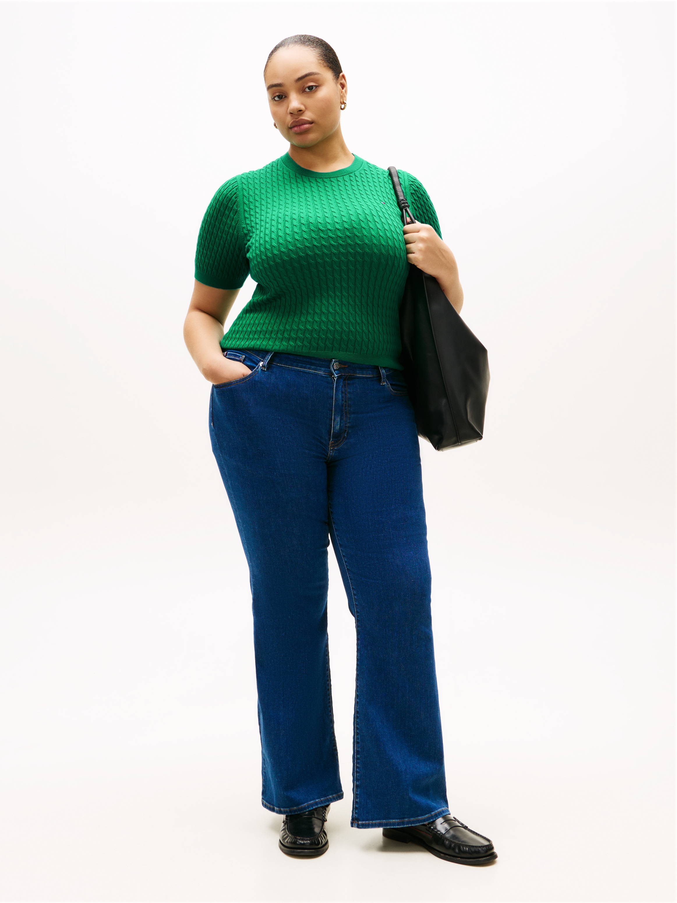 Tommy Hilfiger Curve Rundhalspullover »CRV CO CABLE FINE GG CNK S/S SWT« in großen Größen, mit Zopfmuster