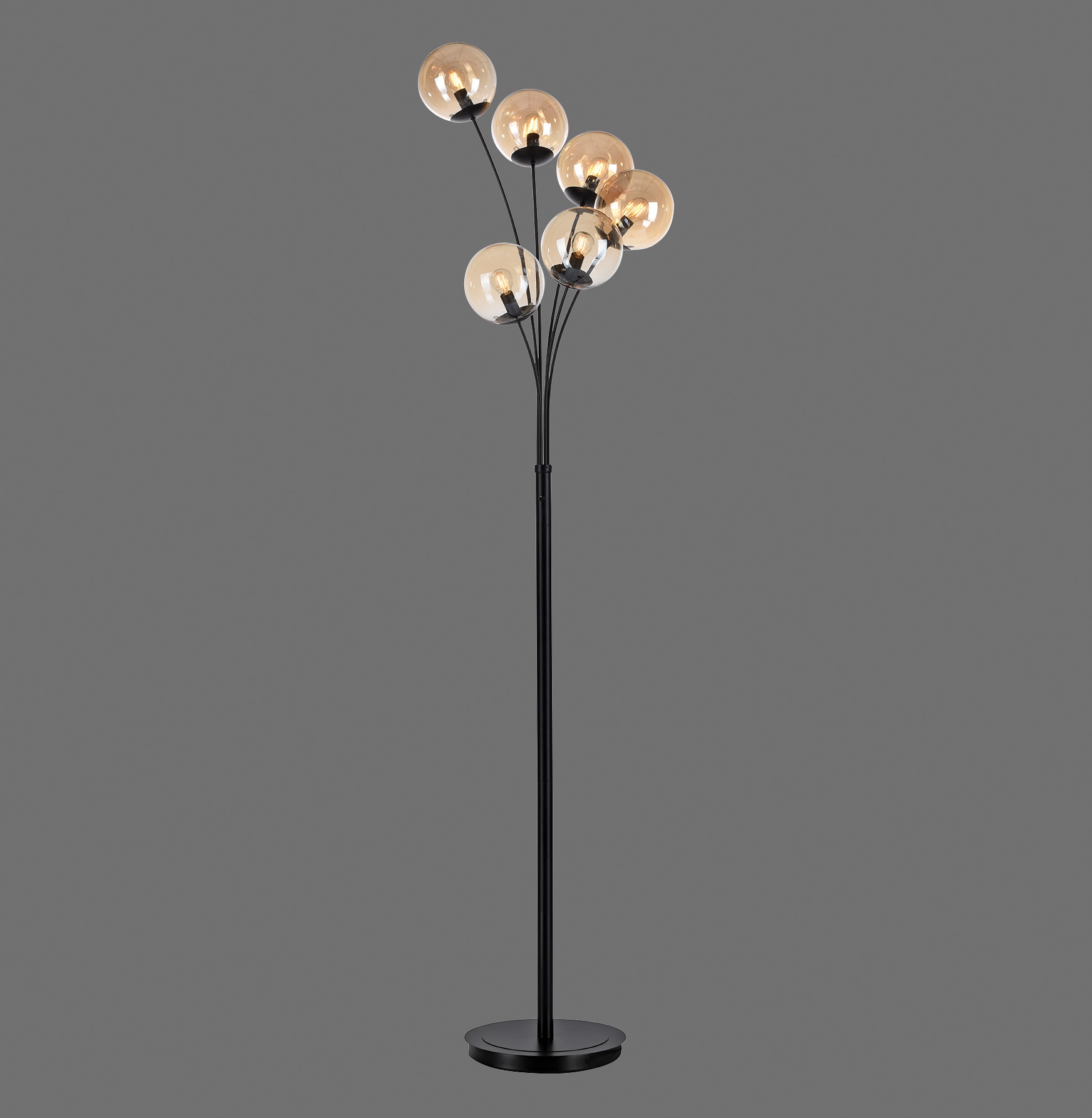 bestellen Stehlampe amberfarbigen schwarz Oberfläche »Nymölla«, 6 Glaskörpern, online andas großen mit flammig-flammig, lackiert