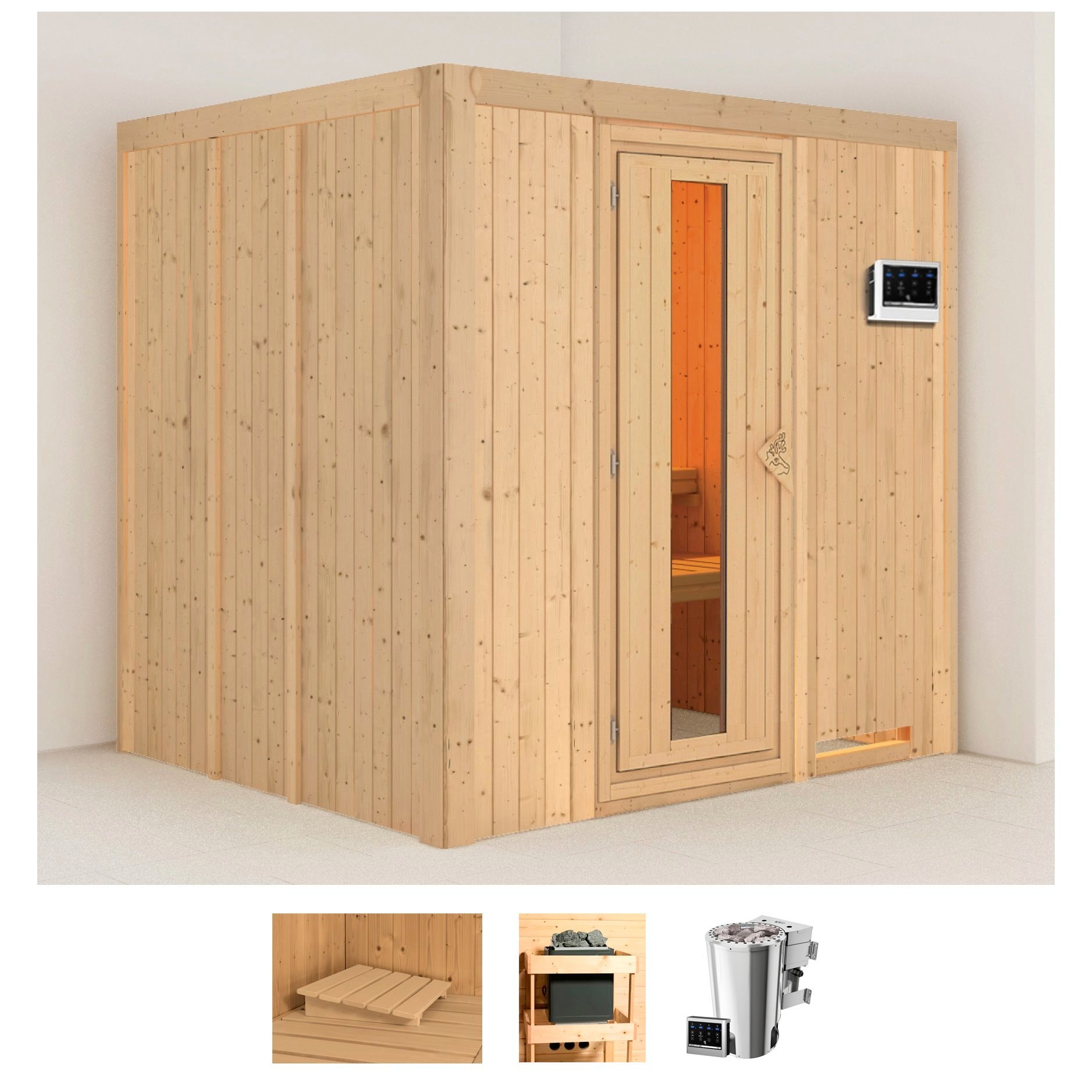Karibu Sauna »Dima« Set, 3,6-kW-Bio-Plug & Play Ofen mit externer Steuerung günstig online kaufen