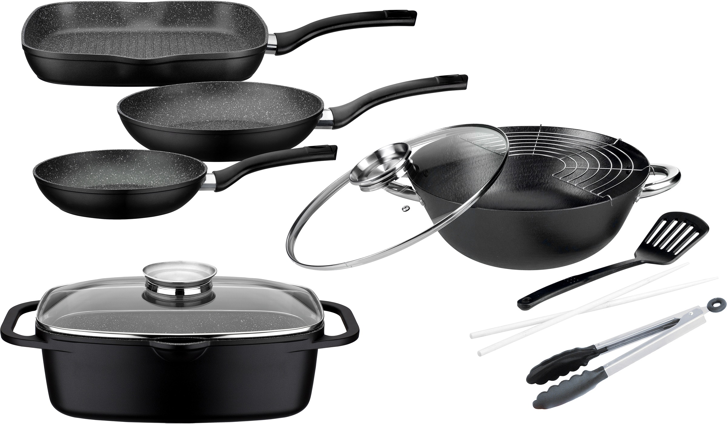 GSW Topf-Set »Gourmet Granit« Aluminiumguss Set, 3 Pfannen, 1 Bräter, 1 Mul günstig online kaufen