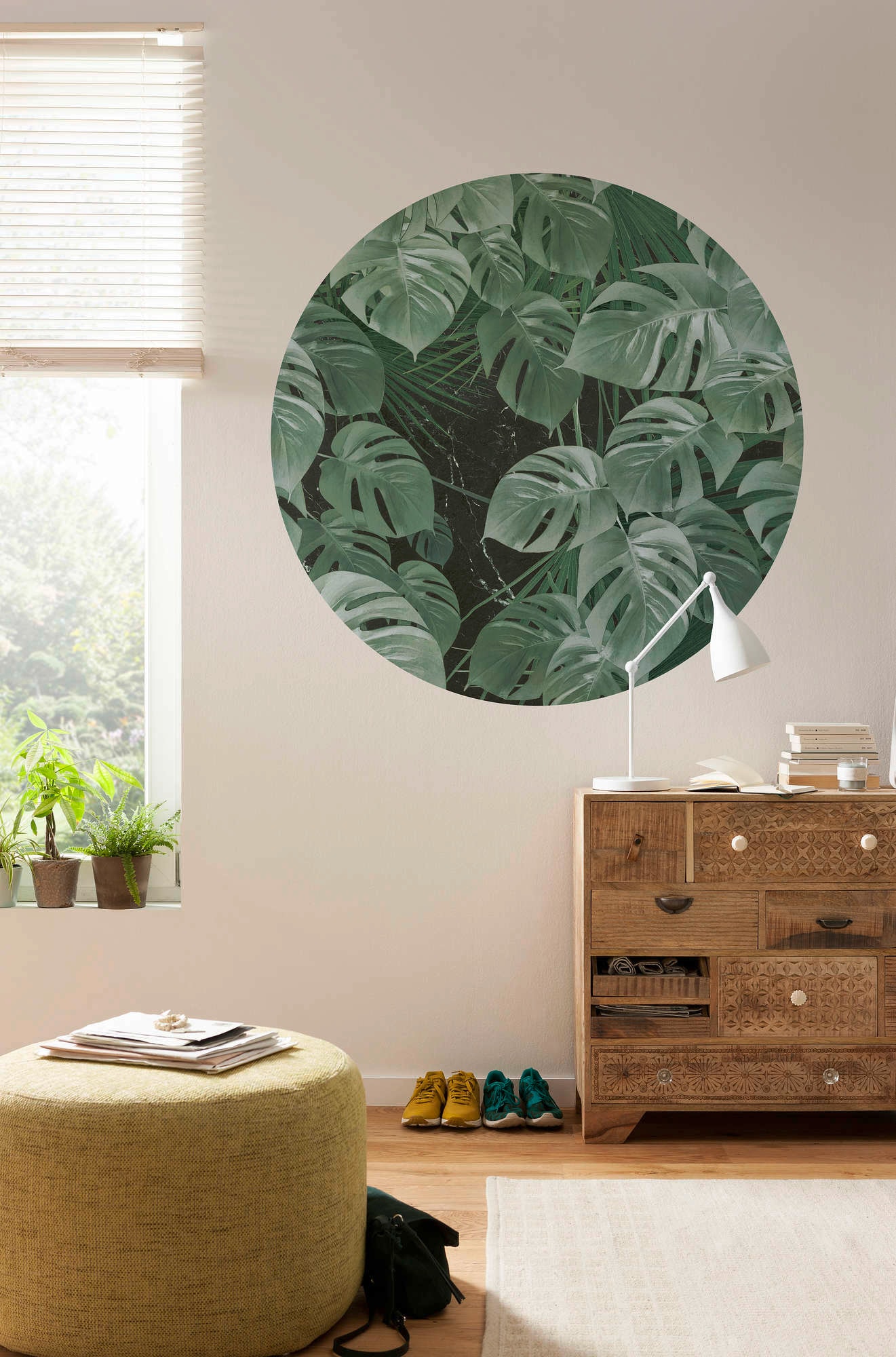 Komar Vliestapete »Vlies selbstklebend - Novel Monstera - Größe 125 x 125 cm«, bedruckt, Wohnzimmer, Schlafzimmer
