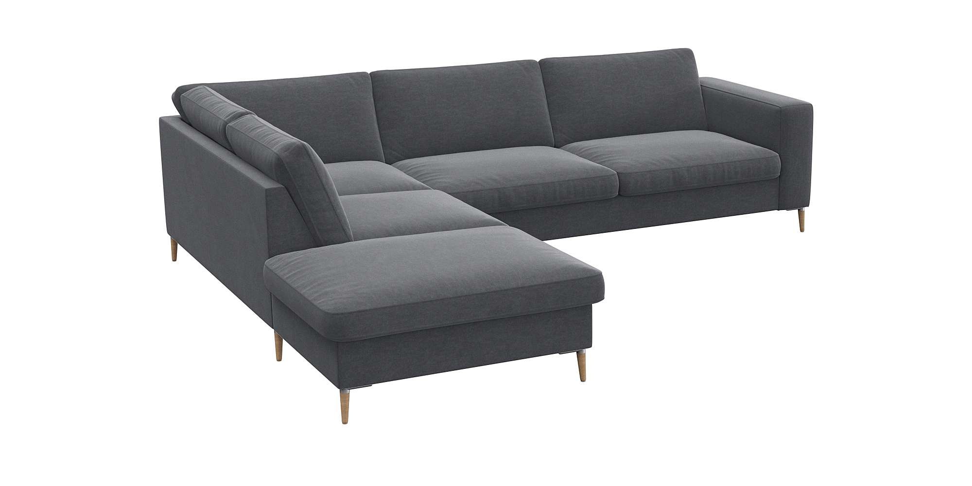 FLEXLUX Ecksofa »Fiore, Sitzaufbau mit hochwertigem Kaltschaum für mehr Sitzkomfort«, breite Armlehnen, L-Form, Füße Alu/Eiche