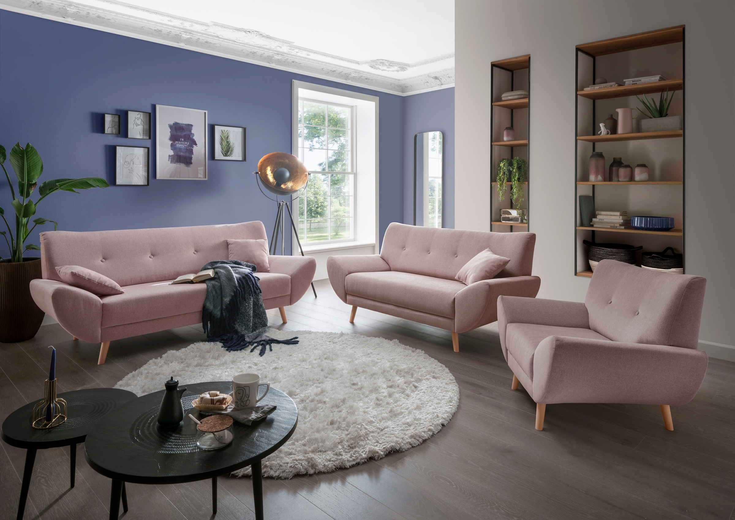 Home affaire Polstergarnitur »Basta« 3 Stk. tlg. Komfortable Wellenunterfed günstig online kaufen