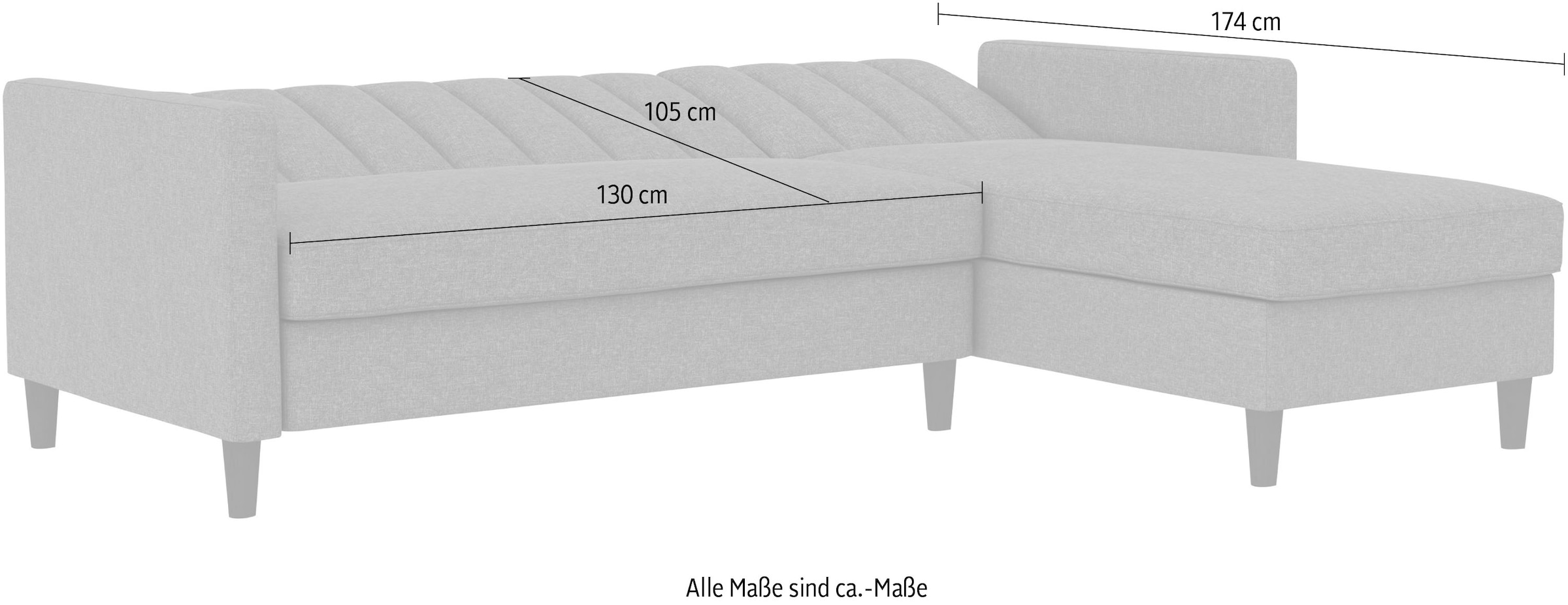 Dorel Home Ecksofa mit Schlafffunktion, Recamiere mit Stauraum beidseitig montierbar, Rückenlehne 2-teilig und 3-fach verstellbar