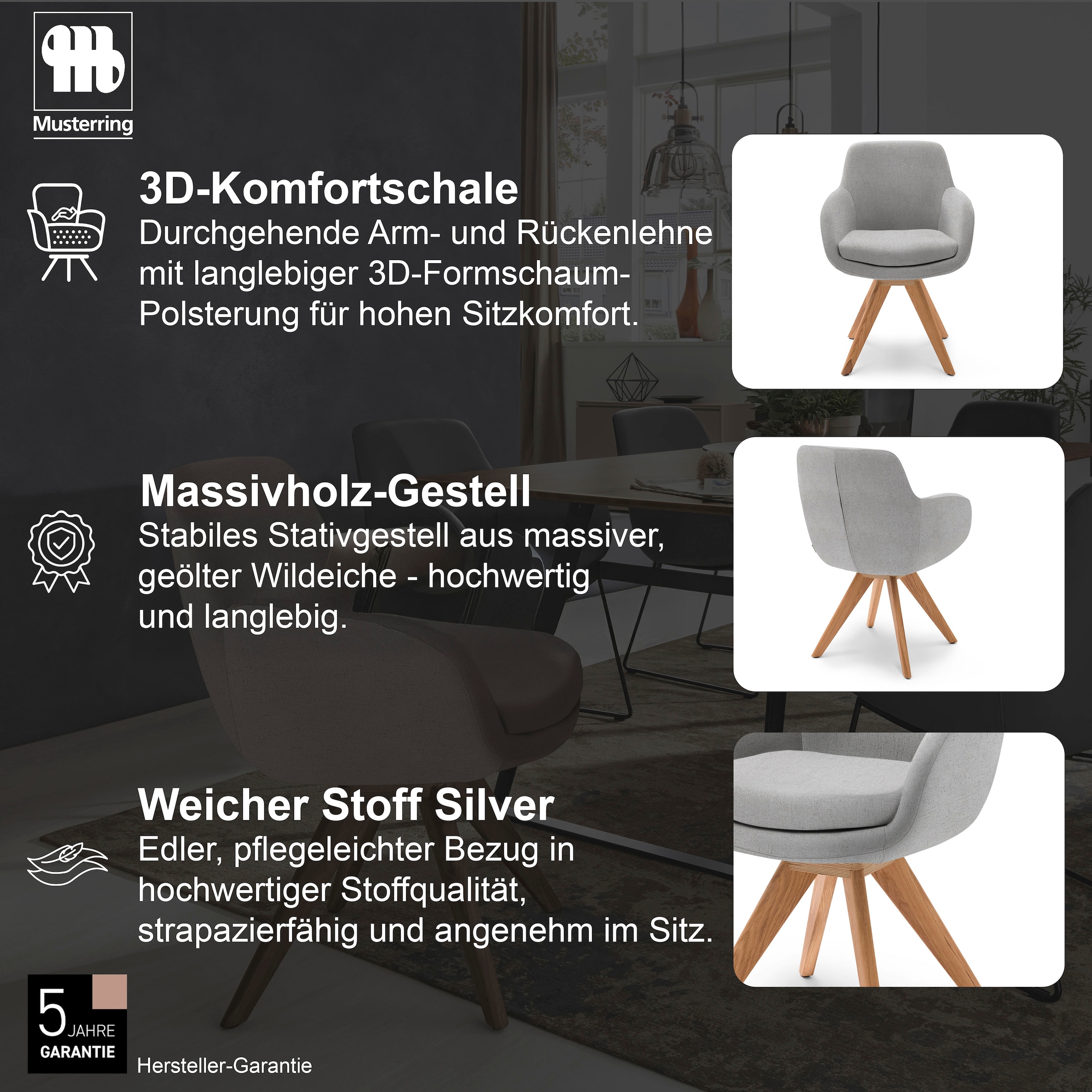 Musterring Esszimmerstuhl »Tavia« (Set) 2 Stk.Stativgestell Wildeiche massiv, Drehfunktion optional, diverse Farben