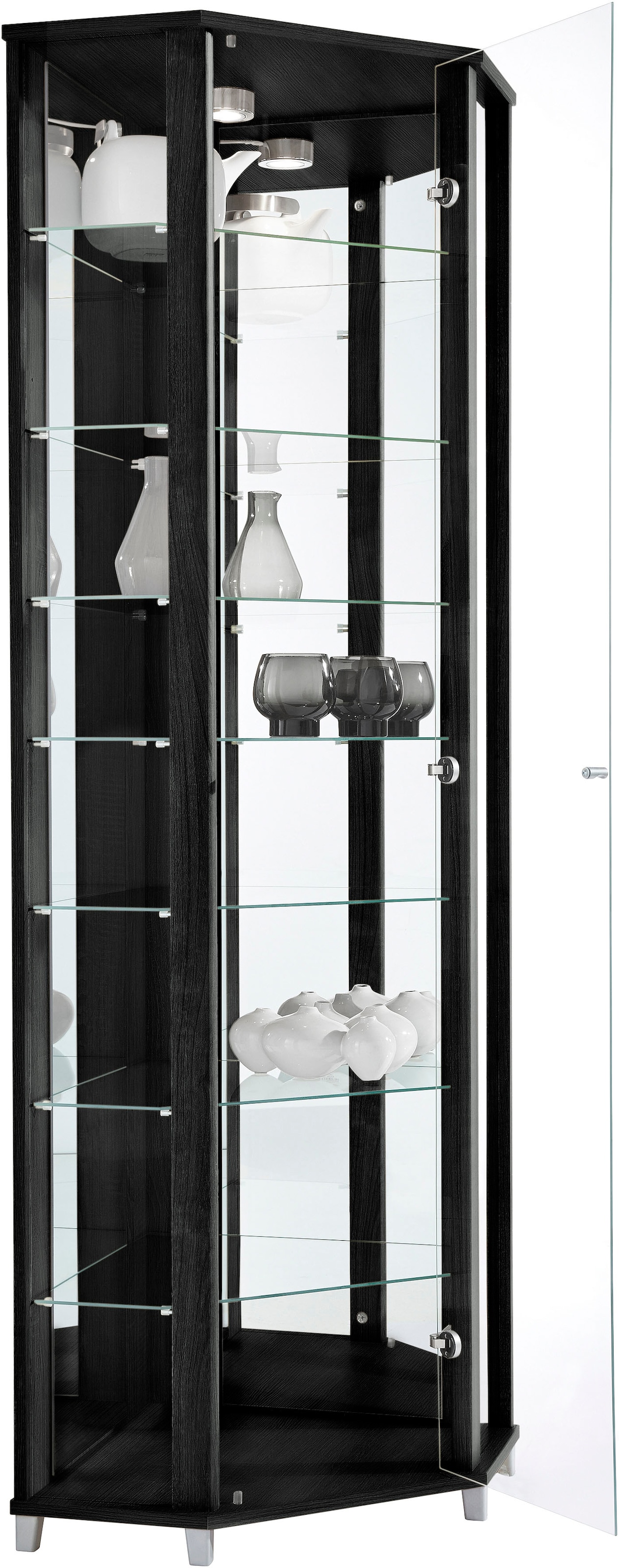 fif möbel Eckvitrine »TRIO Höhe ca. 172 cm, ink. Beleuchtung«, Eckvitrine/Glasvitrine 1x Glastür, perfekt für Sammler, Sammlervitrine