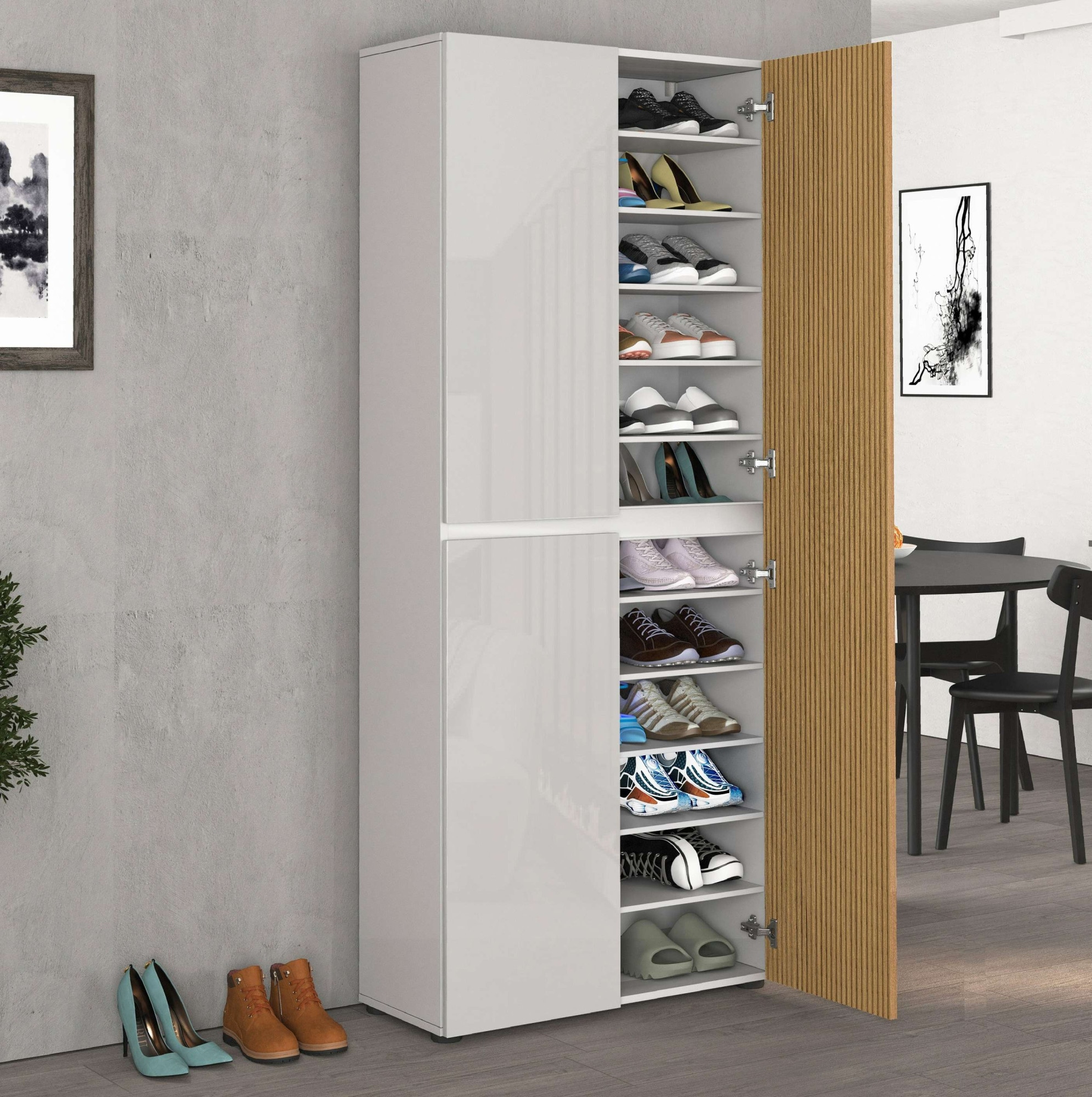 INOSIGN Schuhschrank »LADY, Schuhkommode,Schuhmöbel,Schuhablage,Schuhregal«, mit 10 Einlegeböden, 12 Fächer, Tür mit Rillenoptik, ca.36 paar Schuhe