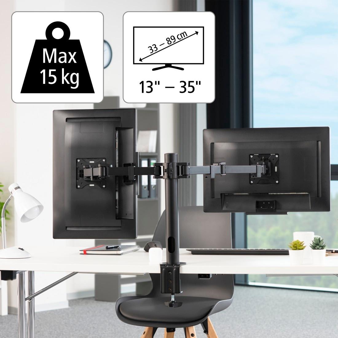 Hama Monitor-Halterung »Bildschirmhalterung, 2 Monitore, Doppelarm Schwarz«, bis 89 cm Zoll