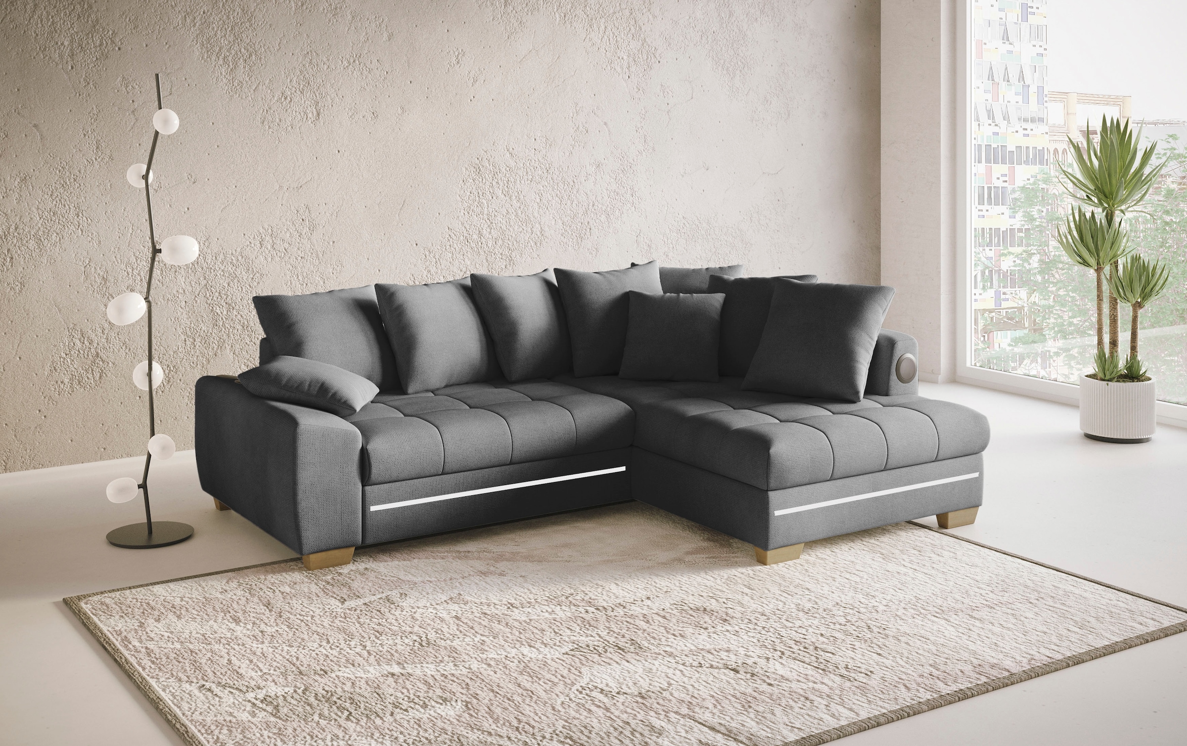 Mr. Couch Ecksofa »Nikita II, L-Form«, mit Kaltschaum, RGB-LED, Soundsystem, wahlweise mit Bett, Bettkasten