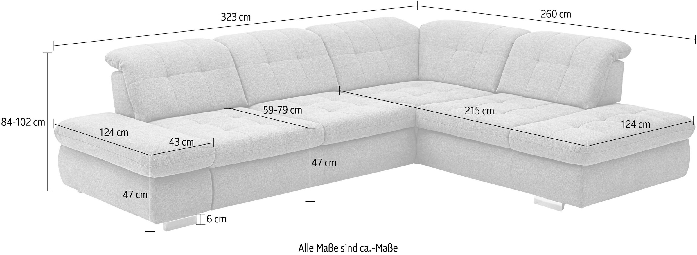 Die PlanBar Ecksofa »MP-IN17004 L-Form«, wahlweise mit Bettfunktion, Sitztiefen- und Kopfteilverstellung