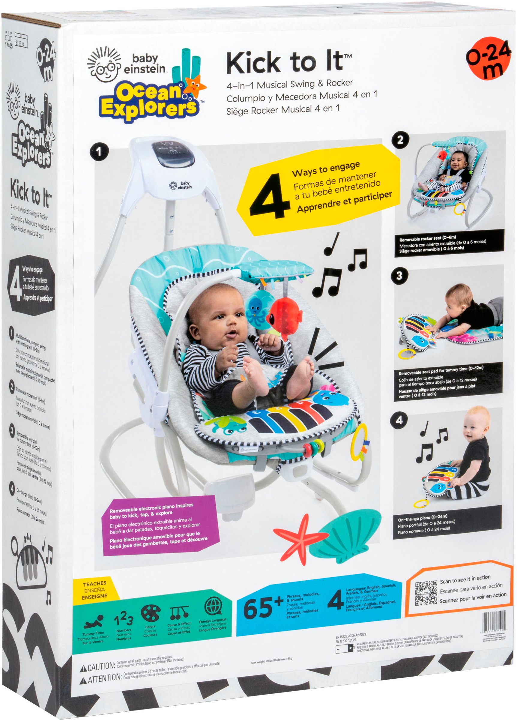 Baby Einstein Babywippe »Kick to It 4-in-1 Musical Swing & Rocker«, bis 9 kg, mit Sound-Effekt