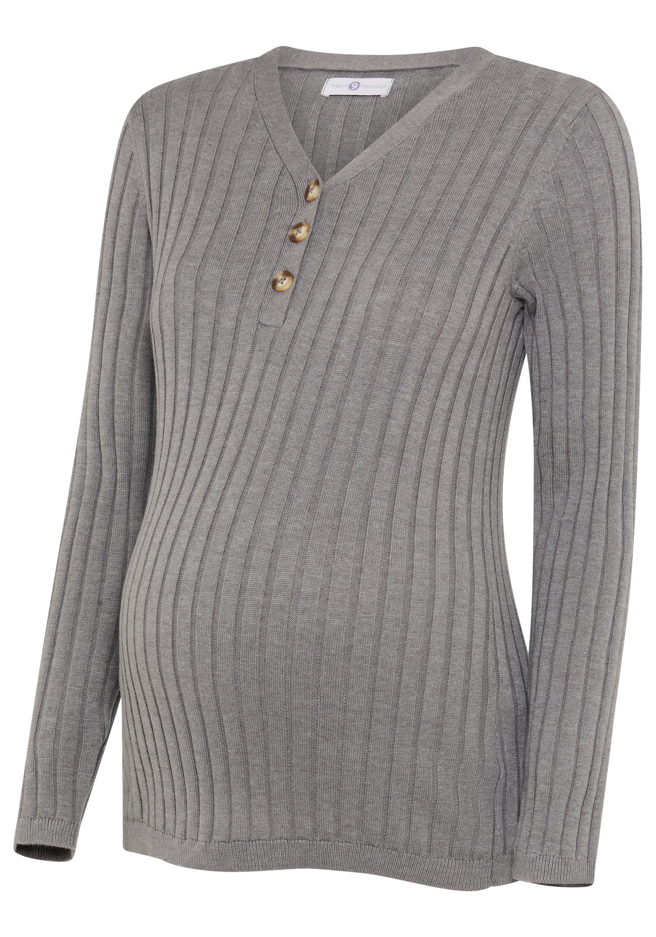 Neun Monate Umstandspullover »Feinstrick-Umstandspullover mit Knöpfen - Stillpullover« Langarm, aus Feinstrick, mit tiefem V-Ausschnitt
