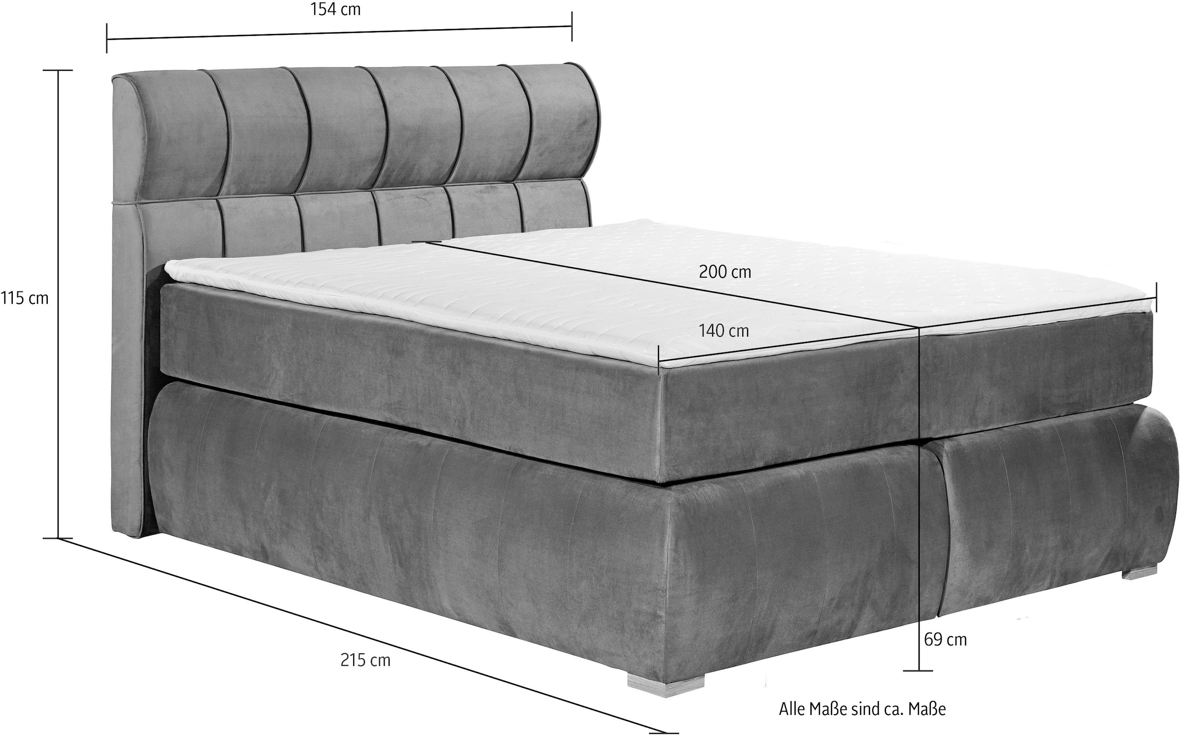 Places of Style Boxspringbett »Felicia«, in H4, inkl. Topper und Bettkasten