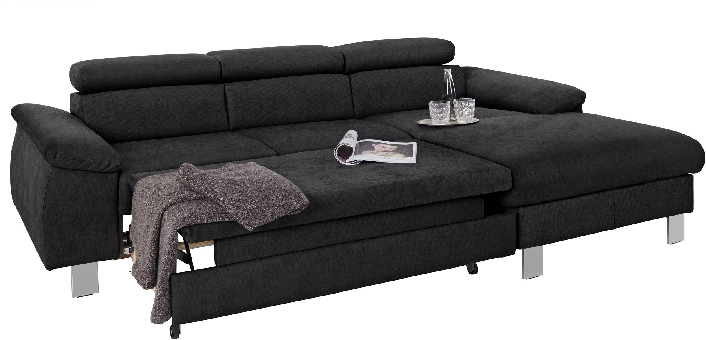 COTTA Ecksofa Komaris, Ecksofa, wahlweise mit RGB-LED-Beleuchtung und Bettfunktion/Bettkasten