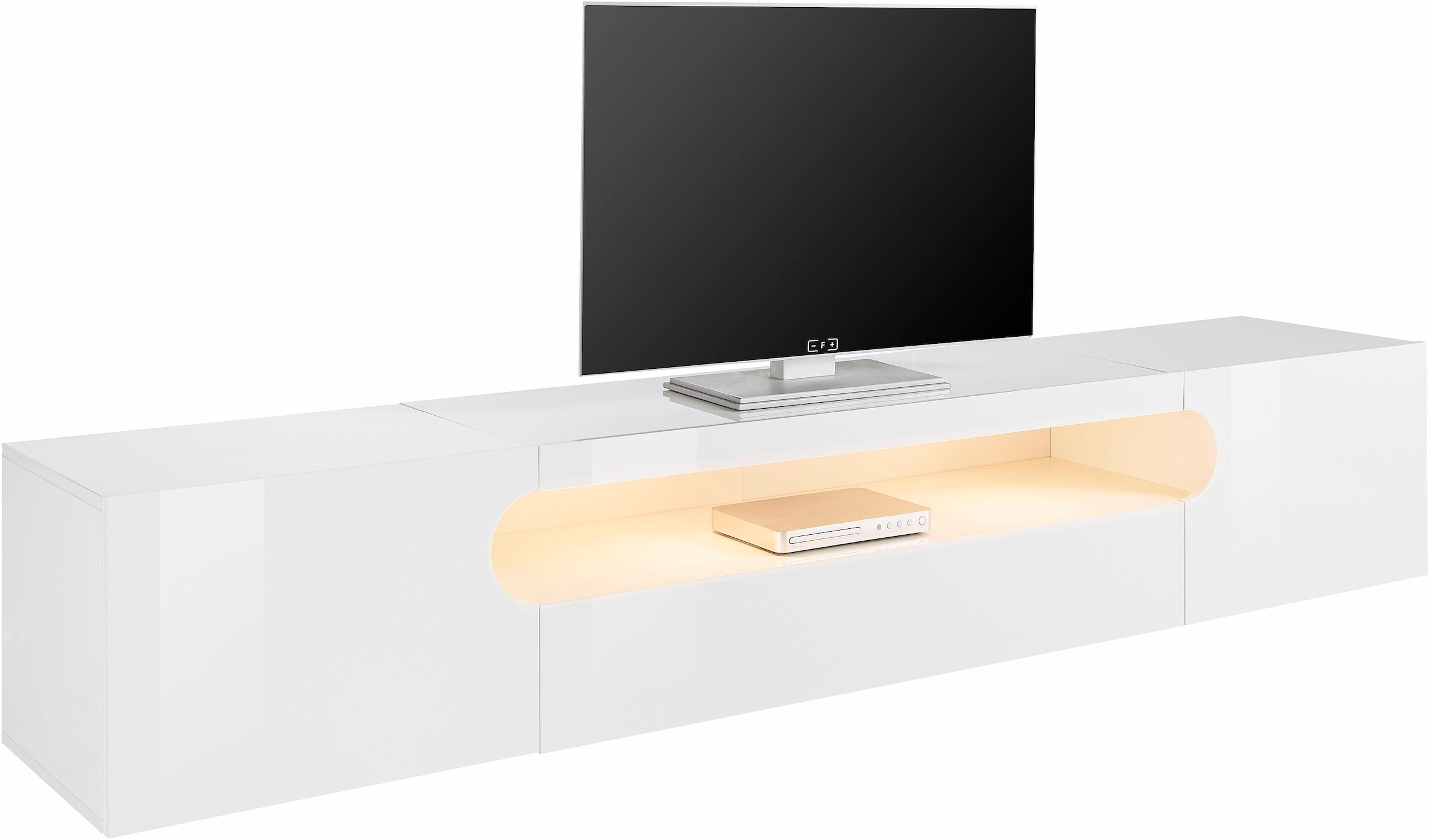 INOSIGN Lowboard »Real,TV-Kommode,TV-Möbel,Breite 240cm kompl. hochglanz lackiert«, mit 2 abgerundeten Türen, 1 Klappe, die ein ovales offenes Fach bilden