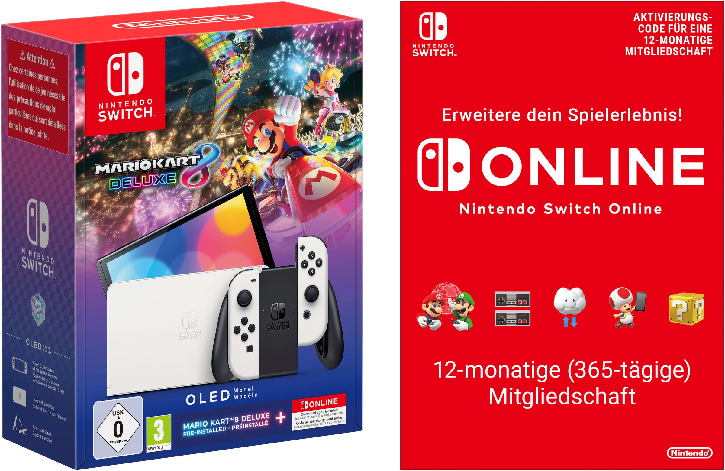 NINTENDO SWITCH Spielekonsole »Switch OLED + Mario Kart 8 Deluxe + 12-monatige Einzelmitgliedschaft« 64 GB + 12 Monate Online weiß Schließe die...