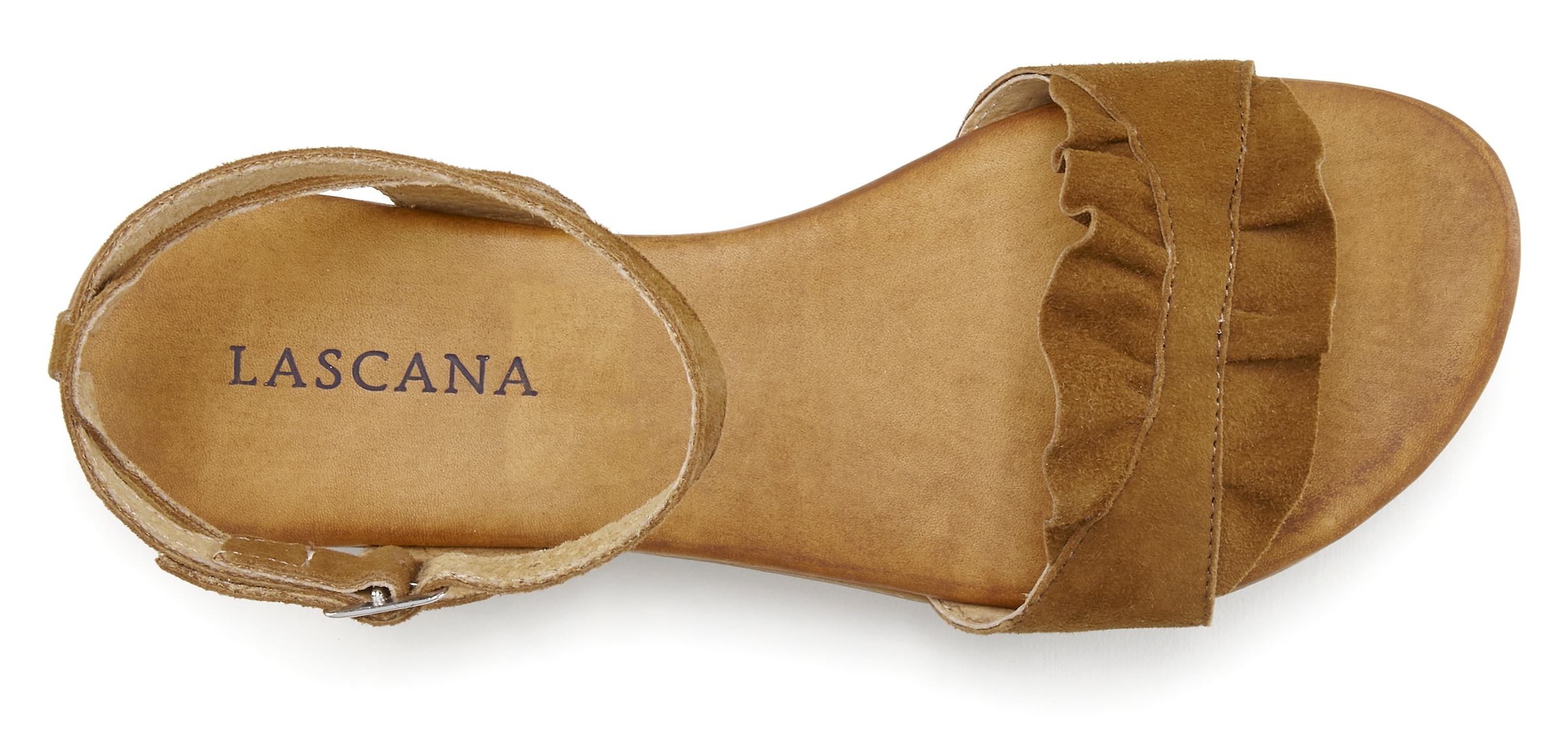 LASCANA Sandale »Sommerschuh«, Sandalette, Sommerschuh aus hochwertigem Leder mit kleinen Rüschen