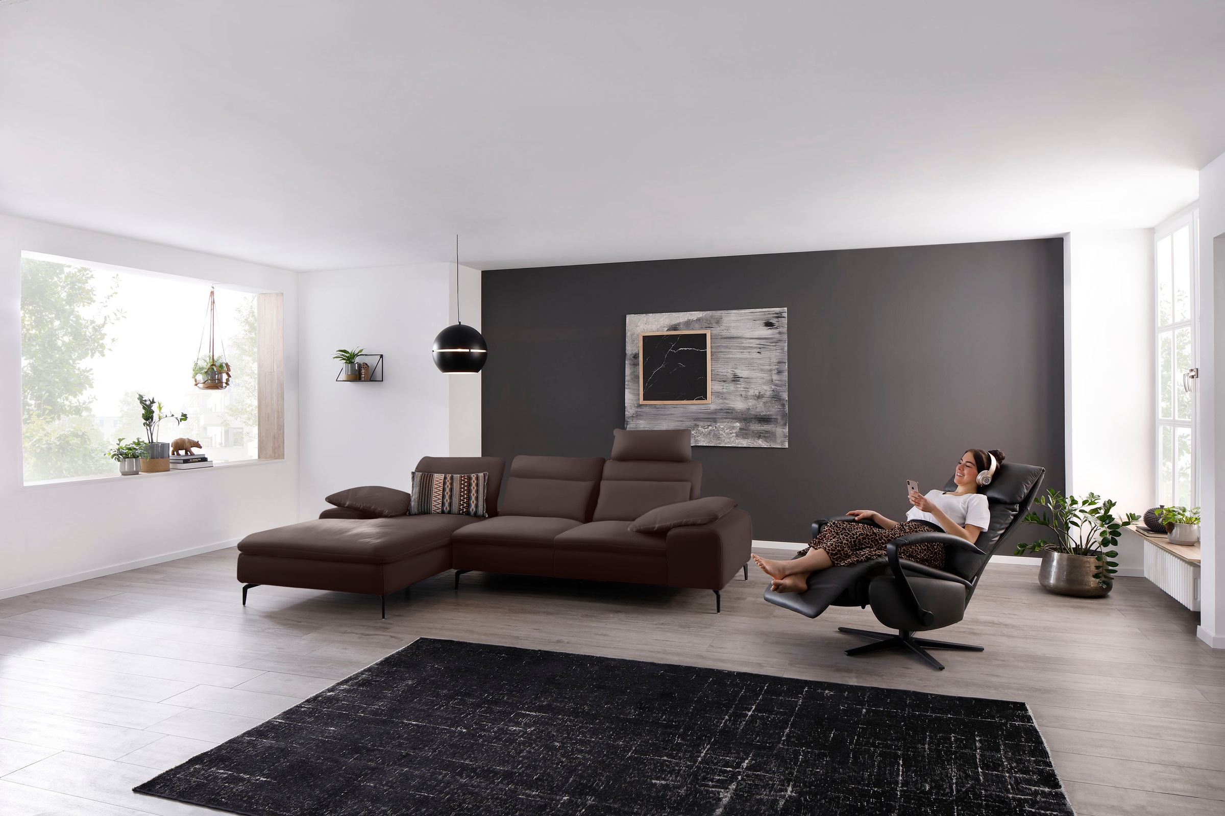 W.SCHILLIG Ecksofa »valentinoo, Designsofa, bequem, elegant und zeitlos, L-Form«, (Set), inklusive Hocker, mit Sitztiefenverstellung, Breite 299 cm