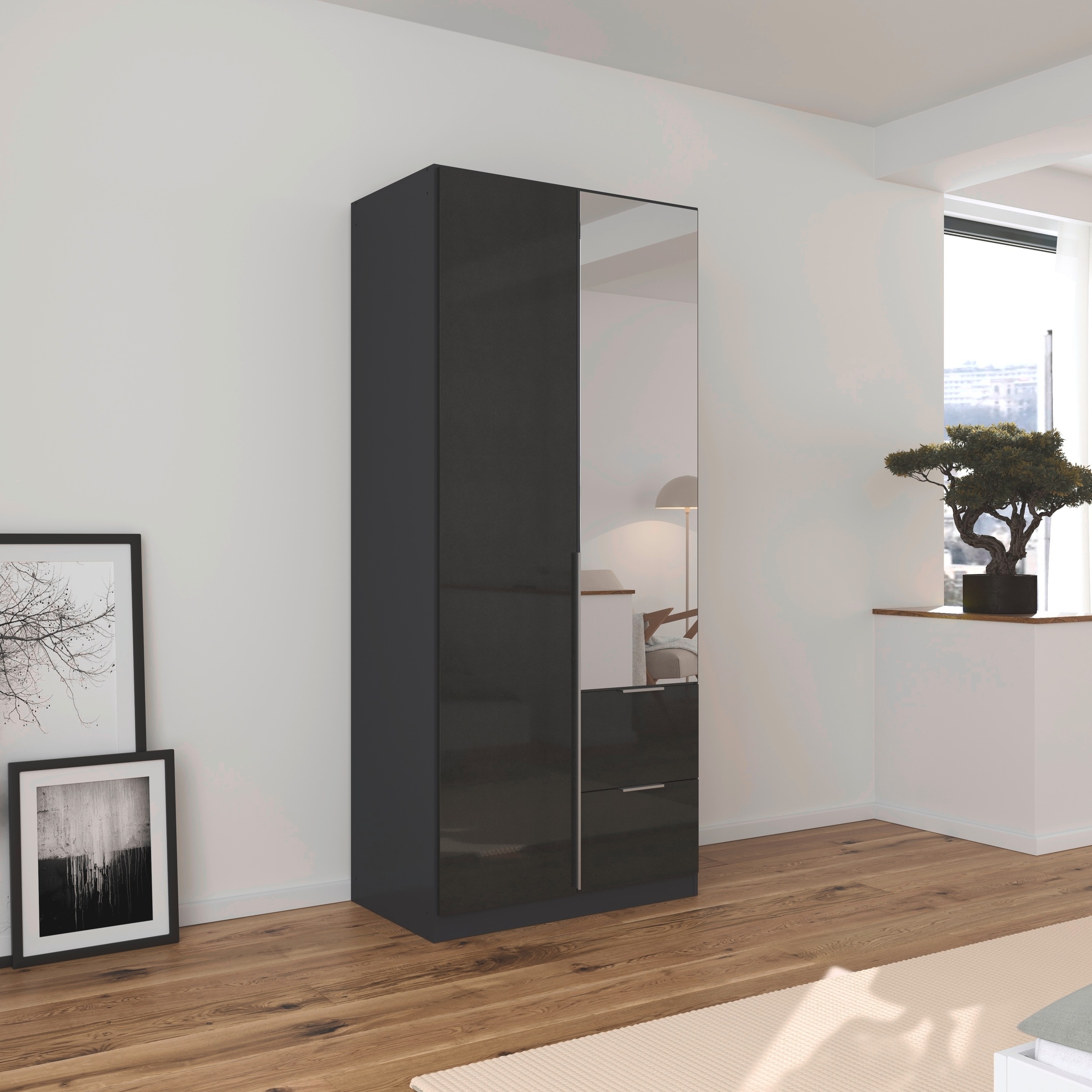 rauch Drehtürenschrank »Kleiderschrank Schrank Garderobe AGORDO mit Dekor- oder Hochglanzfront«, (in zwei Griff-Farben mit Dekor- oder Hochglanzfront), mit Außenschubkästen, in 6 Breiten und 2 Höhen MADE IN GERMANY