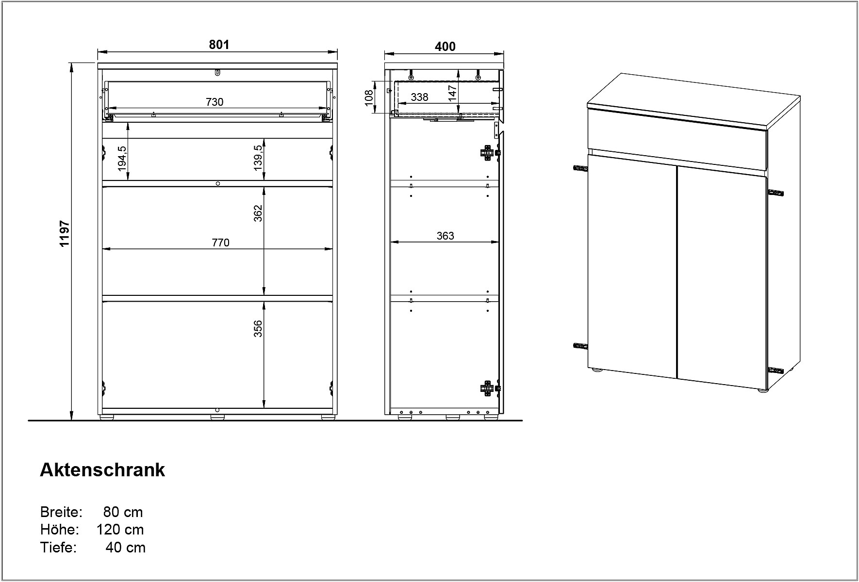 GERMANIA Aktenschrank »Lissabon« 1 Stk. tlg. 80 x 120 x 40 cm, verstellbare Böden, Soft Close, Made in Germany
