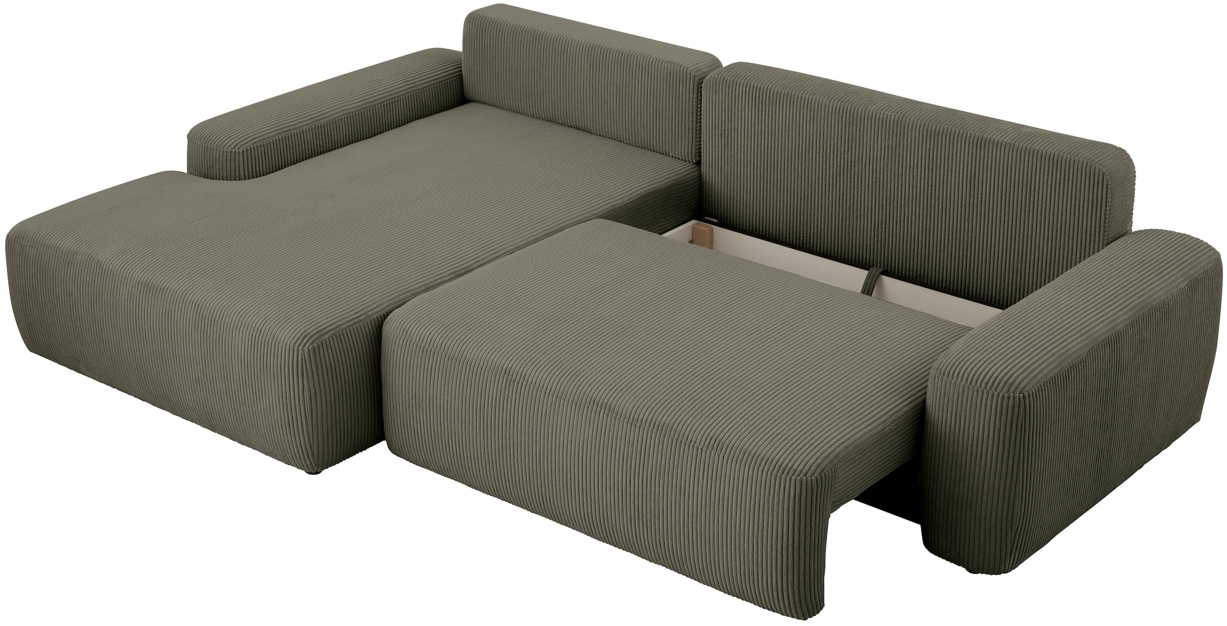 INOSIGN Ecksofa »TORGE (264cm), Schlafsofa in Cord, Samtvelours o Struktur fein, L-Form«, Schlaffunktion, Bettkasten, Liegefläche: 125/210 cm