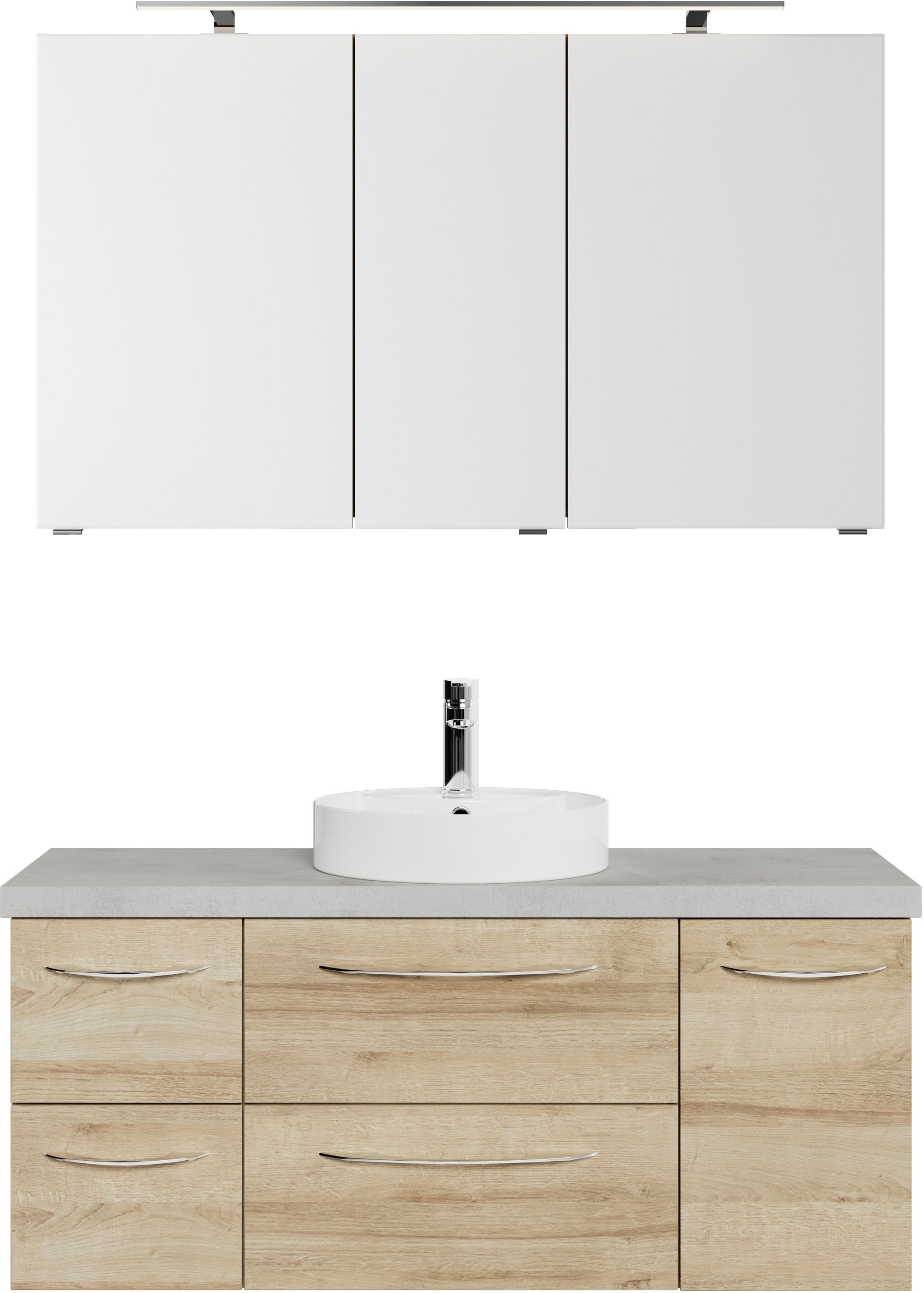 Saphir Badmöbel-Set »Serie 4035 2-teilig, Keramik-Aufsatzbecken mit LED-Spiegelschrank«, (Set), Waschplatz inkl. Türdämpfer, 120 cm breit, 4 Schubladen, 4 Türen
