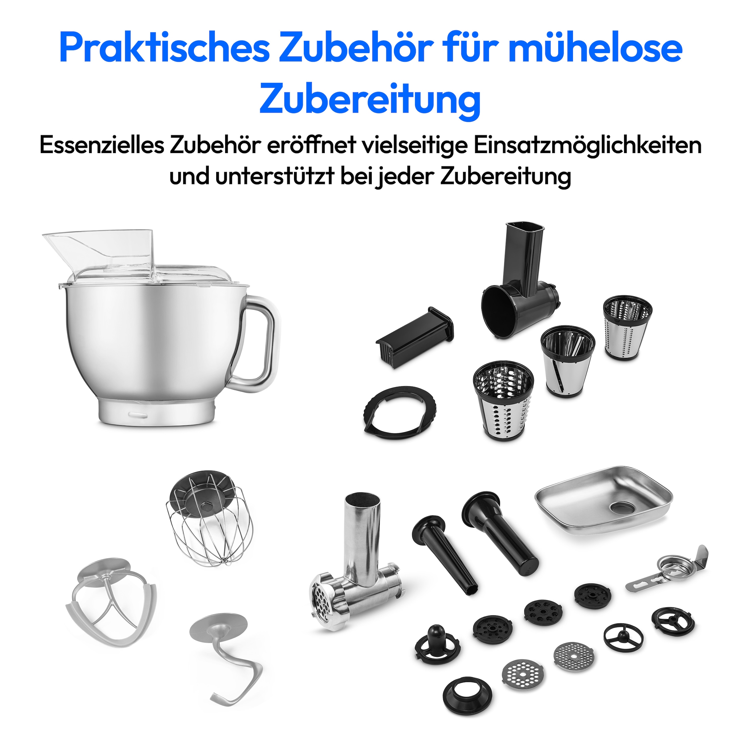 Medion® Küchenmaschine »MD 12600, 8 Geschwindigkeitsstufen, Impulsfunktion, DC-Motor, 4,6 L«, Mit umfangreichem Zubehör-Set, Fleischwolf-Aufsatz, Gemüsereibe