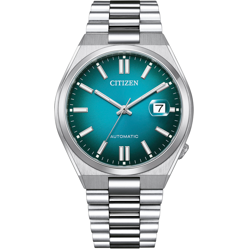 CITIZEN Automatikuhr »TSUYOSA 60h« Armbanduhr, Damenuhr, Herrenuhr, Edelstahlarmband, Saphirglas, Datum silberfarben-türkis Mondäne Automatikuhr...