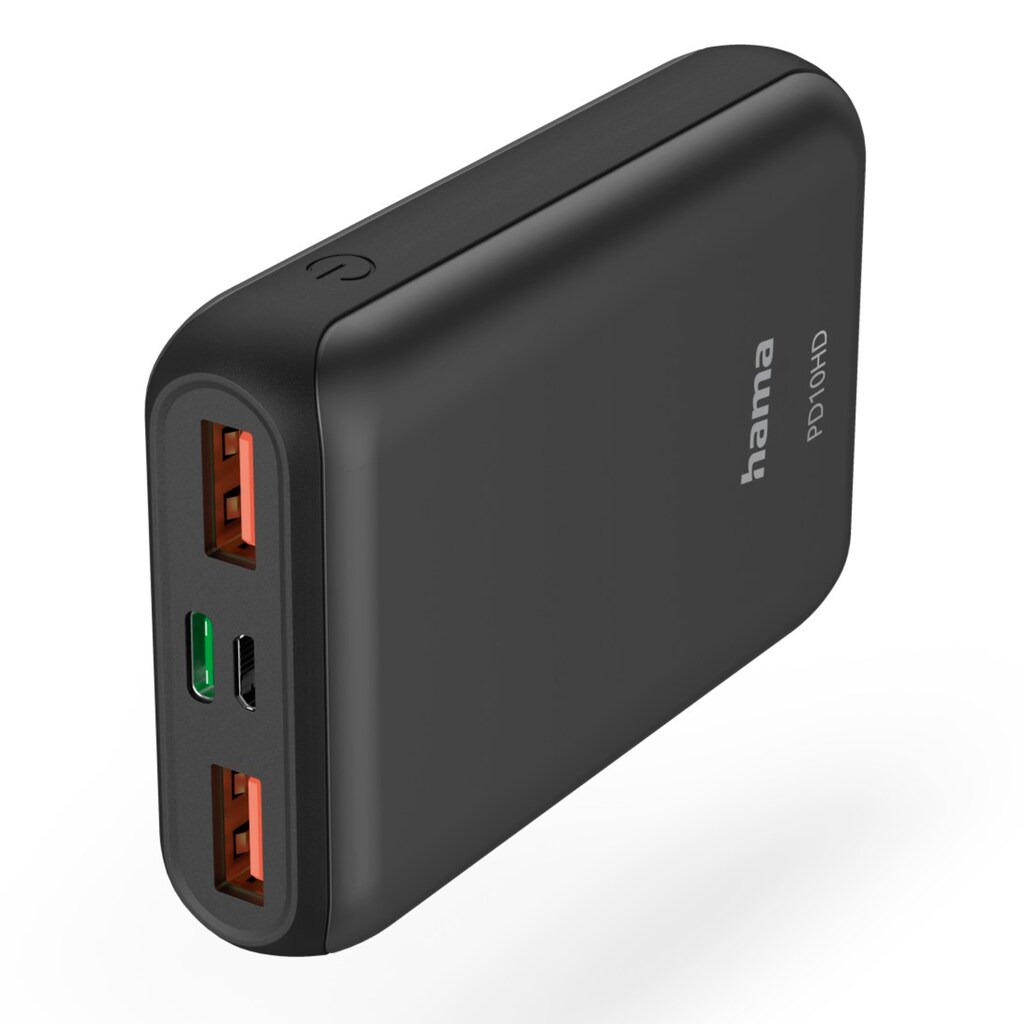 Hama Powerbank »Powerbank 10000mAh, 3 Ausgänge: 2x USB-A, 1x USB-C, für Schnellladen«, 10000 mAh, 3,7 V